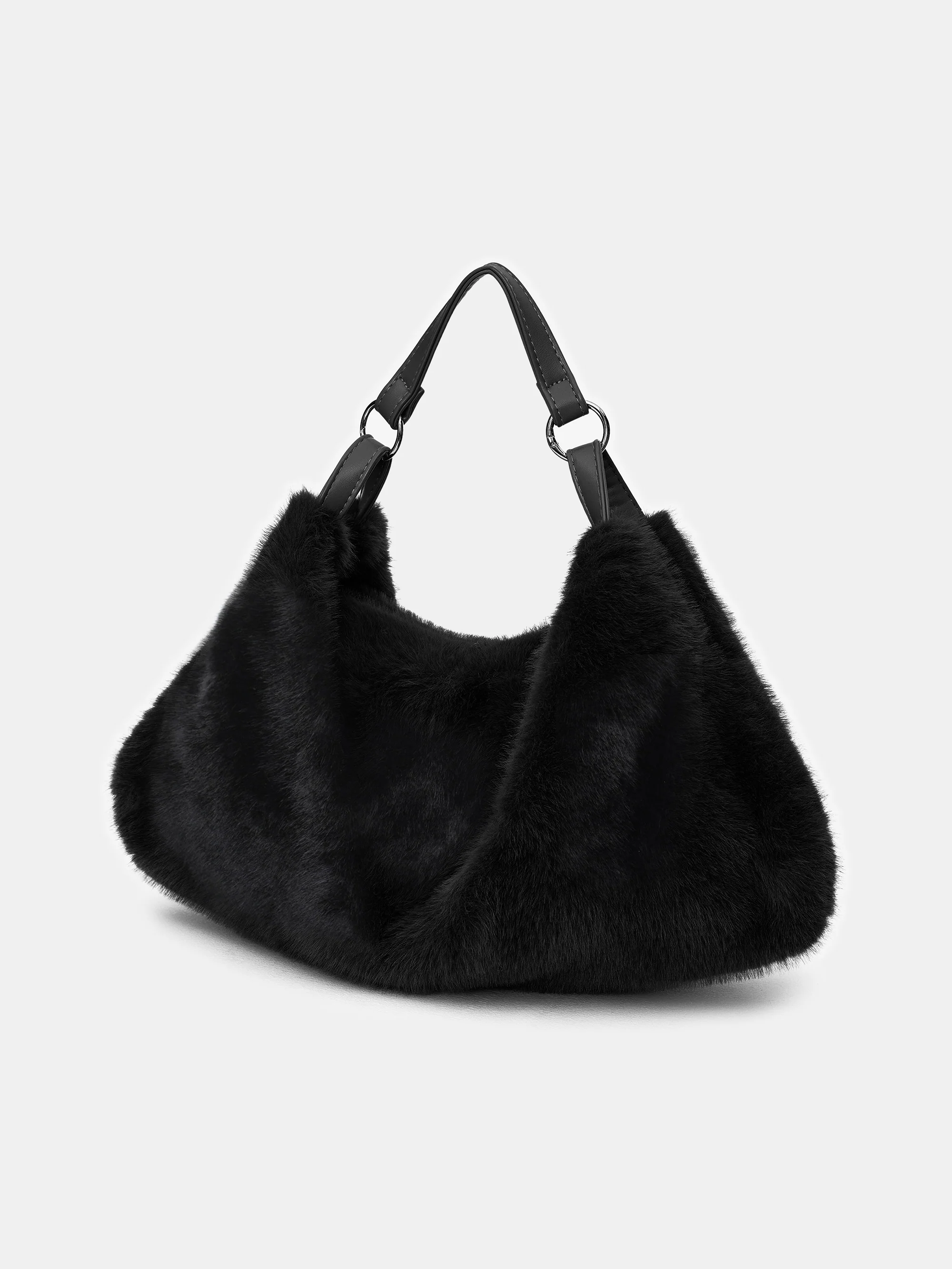 Faux-Fur Draped Tote, Black - Image 4