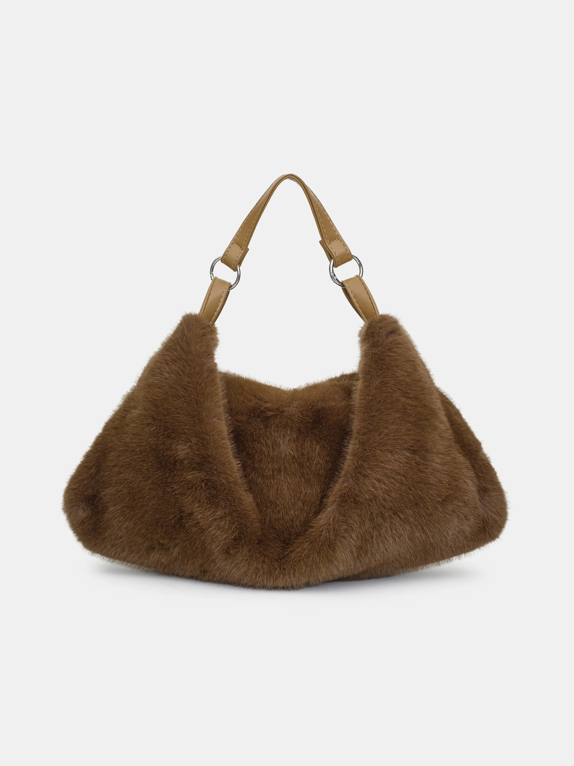 Faux-Fur Draped Tote, Brown