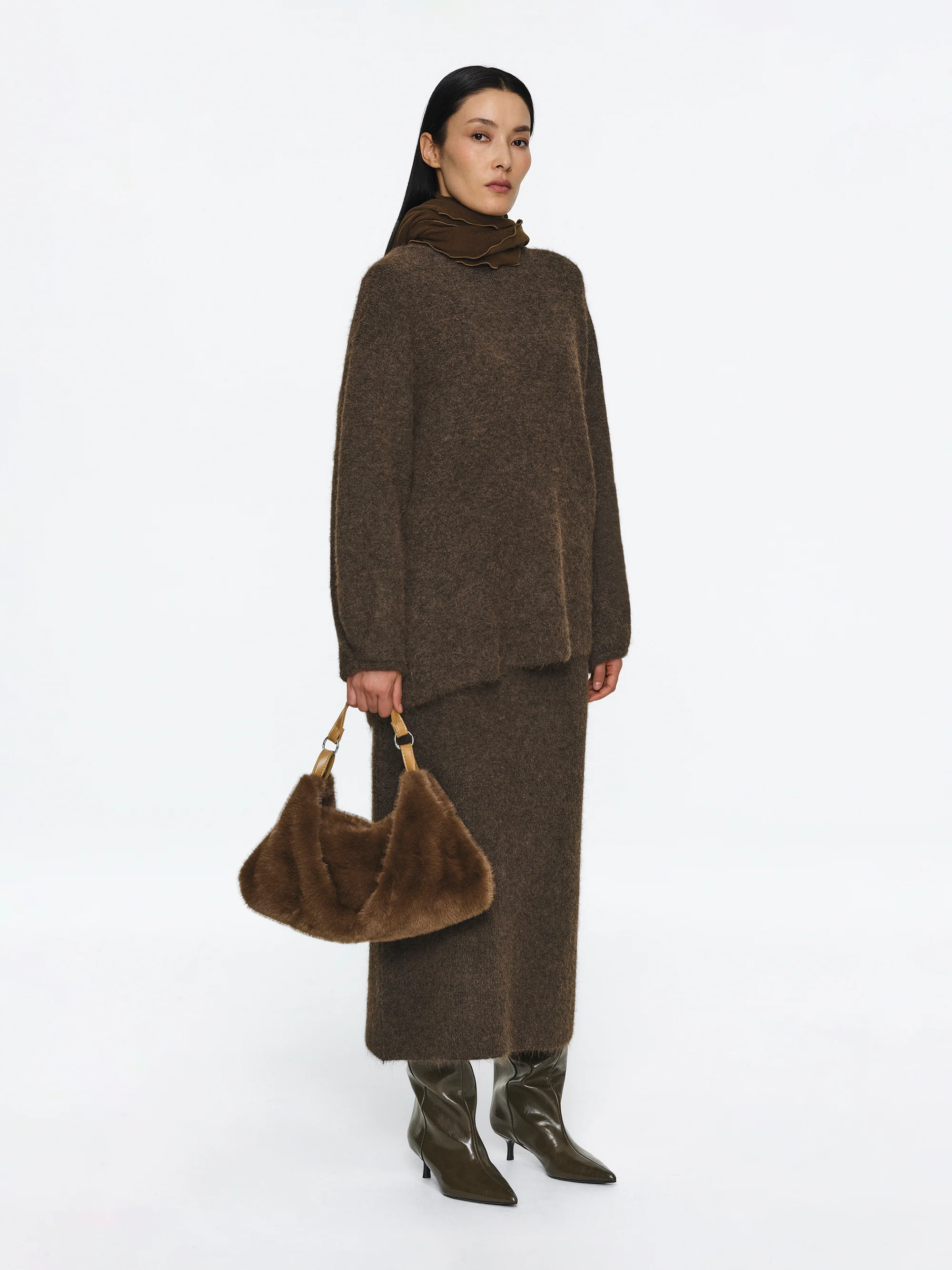 Faux-Fur Draped Tote, Brown - Image 2