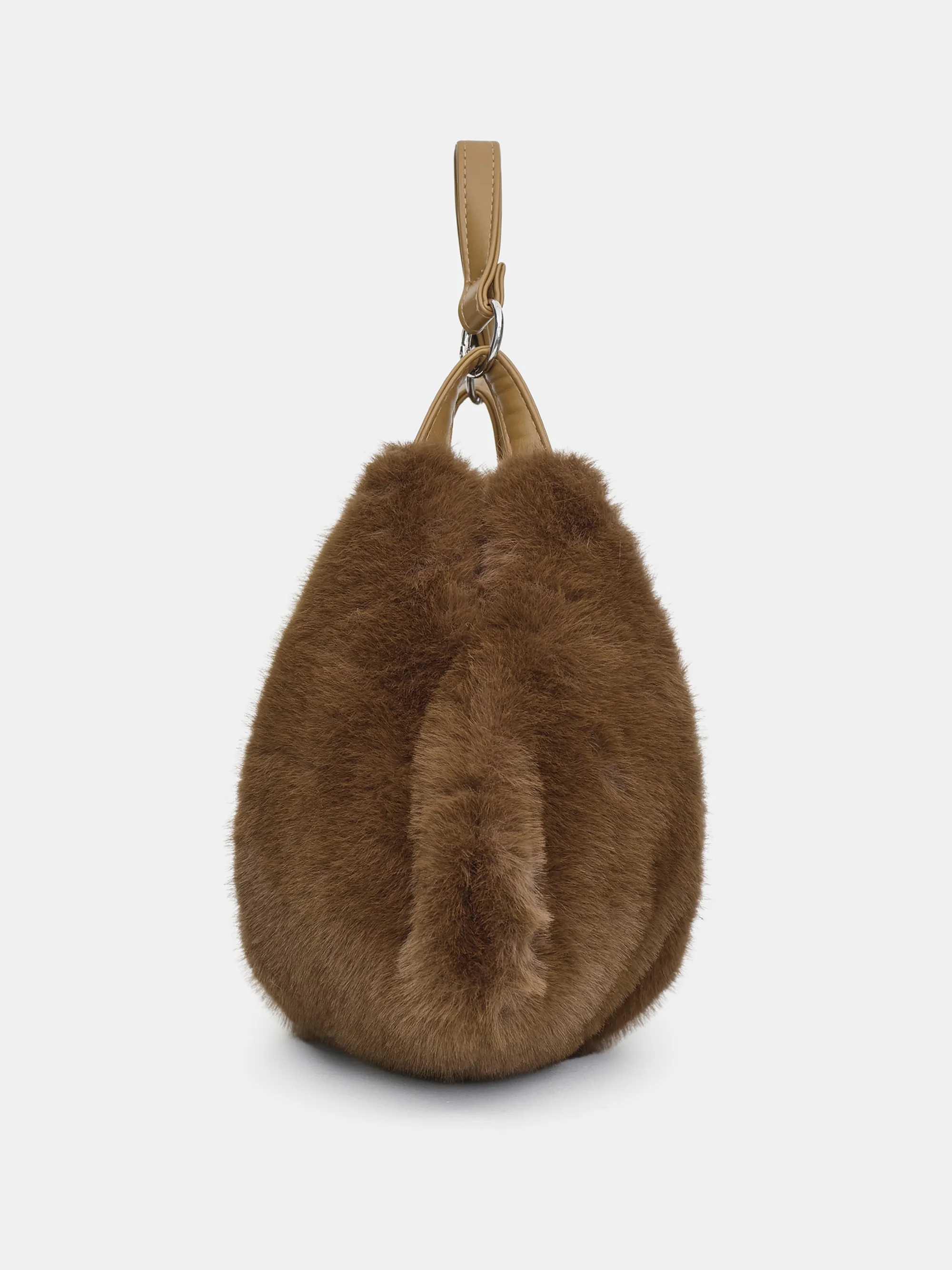 Faux-Fur Draped Tote, Brown - Image 3