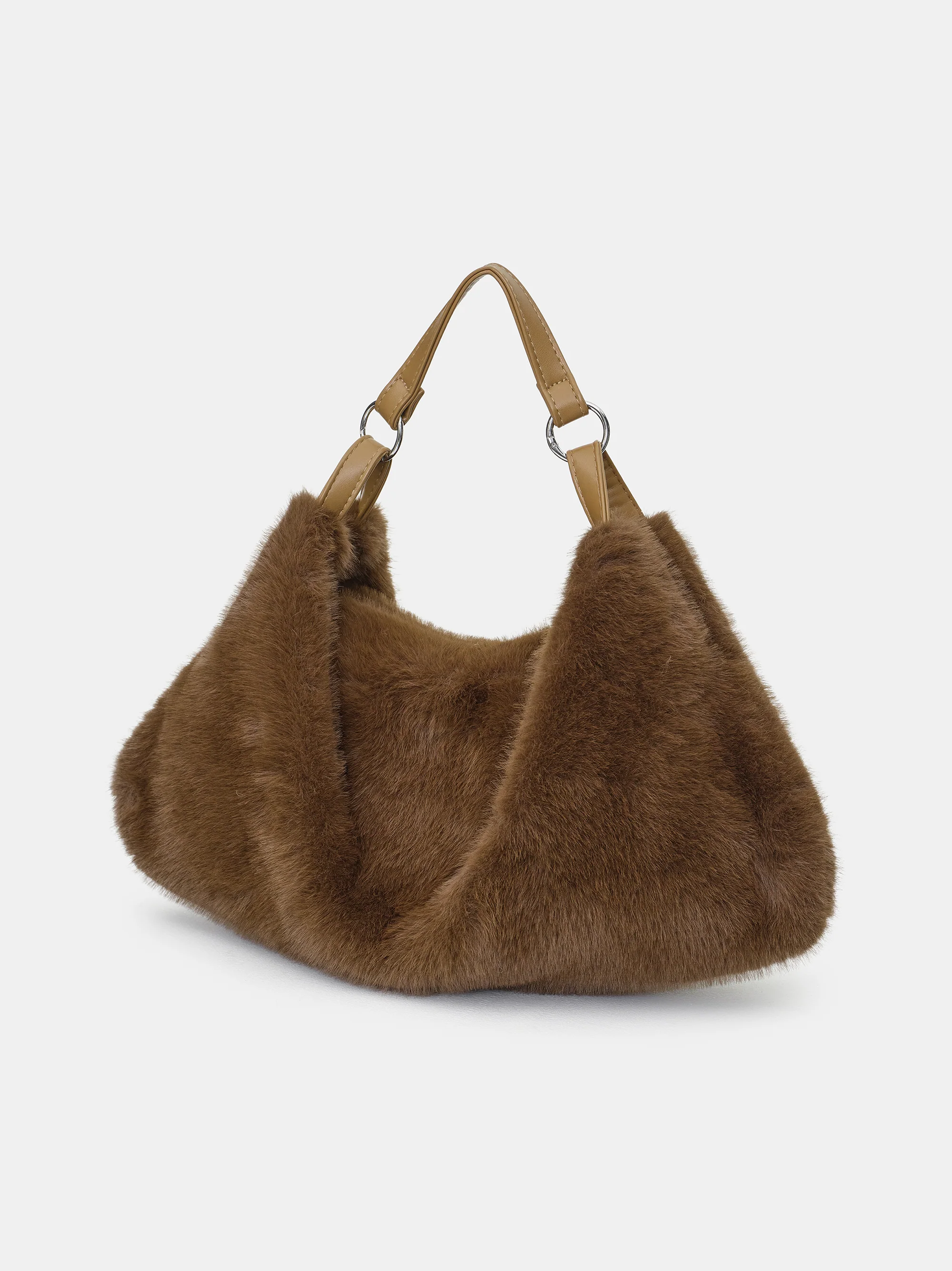 Faux-Fur Draped Tote, Brown - Image 5