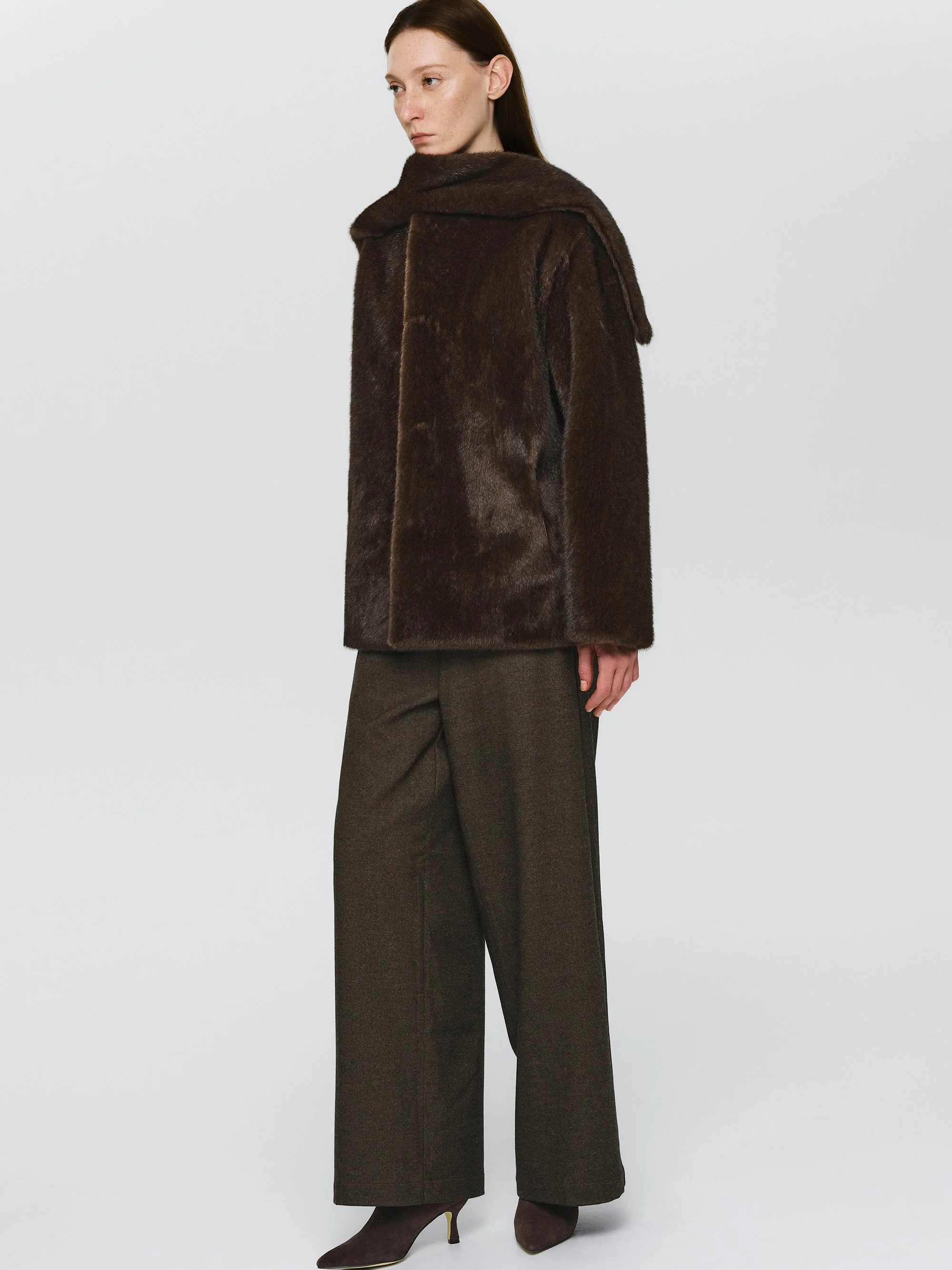 Faux-Fur Scarf Jacket, Brown - Image 2