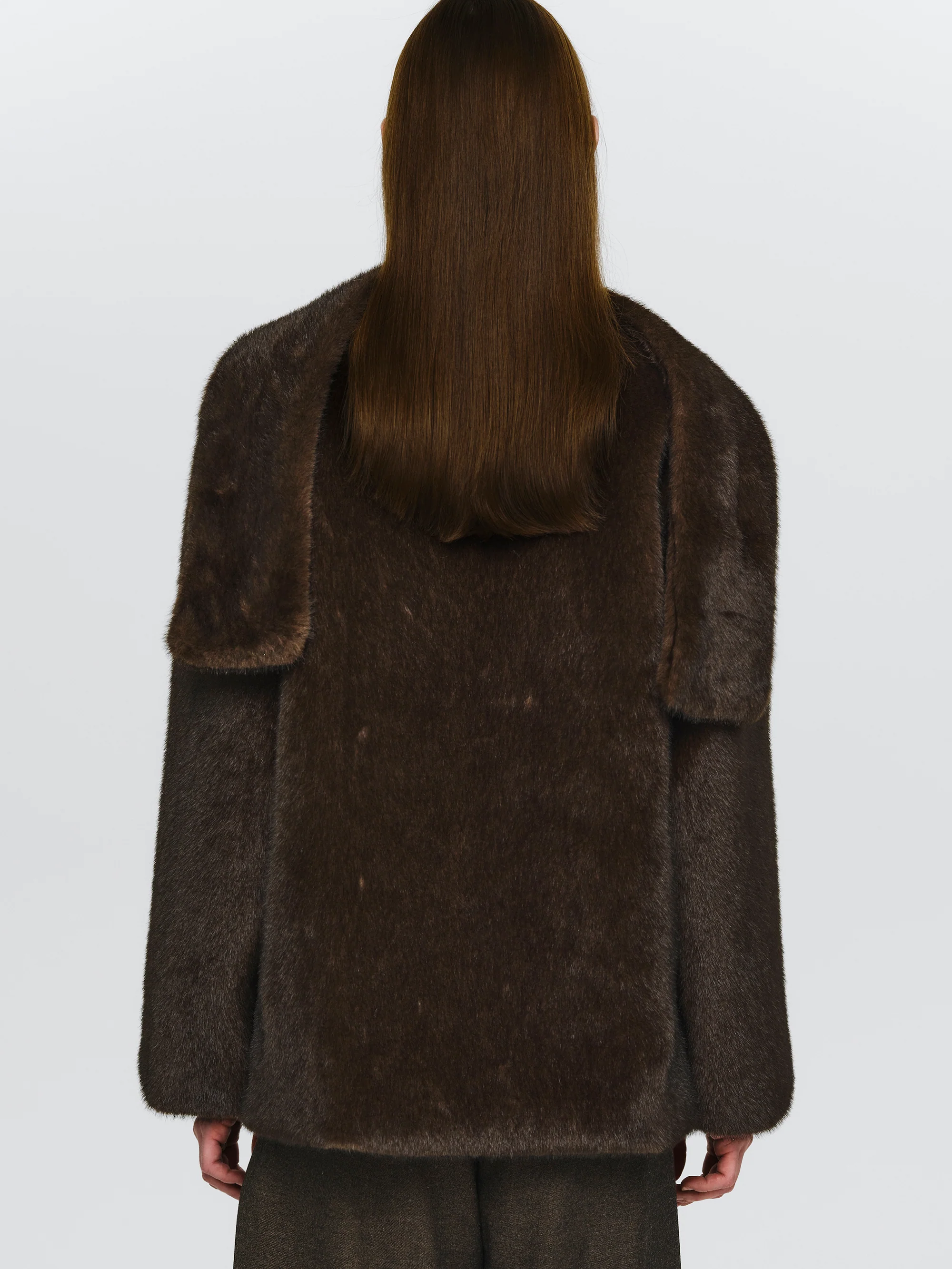 Faux-Fur Scarf Jacket, Brown - Image 3