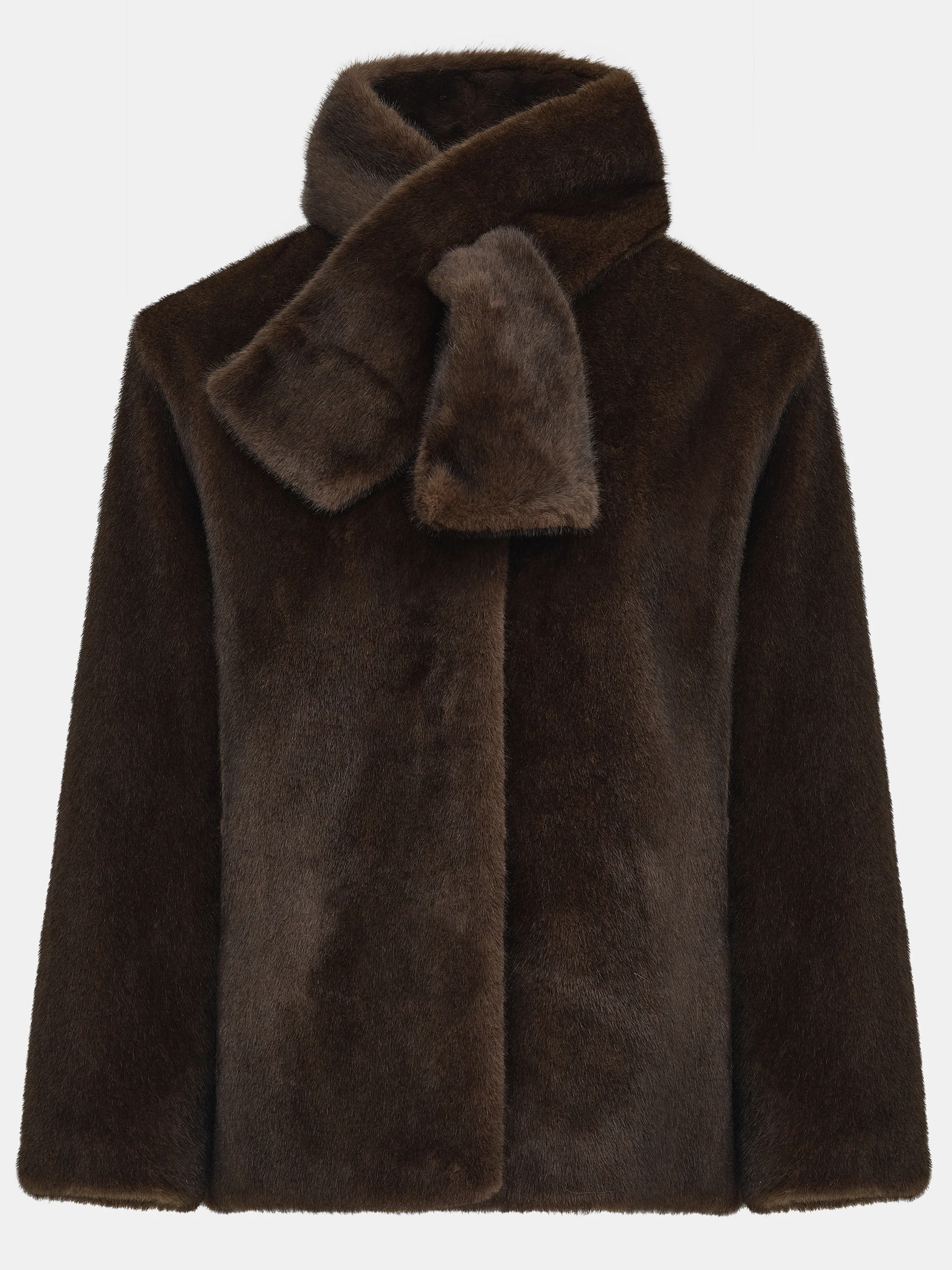 Faux-Fur Scarf Jacket, Brown - Image 5