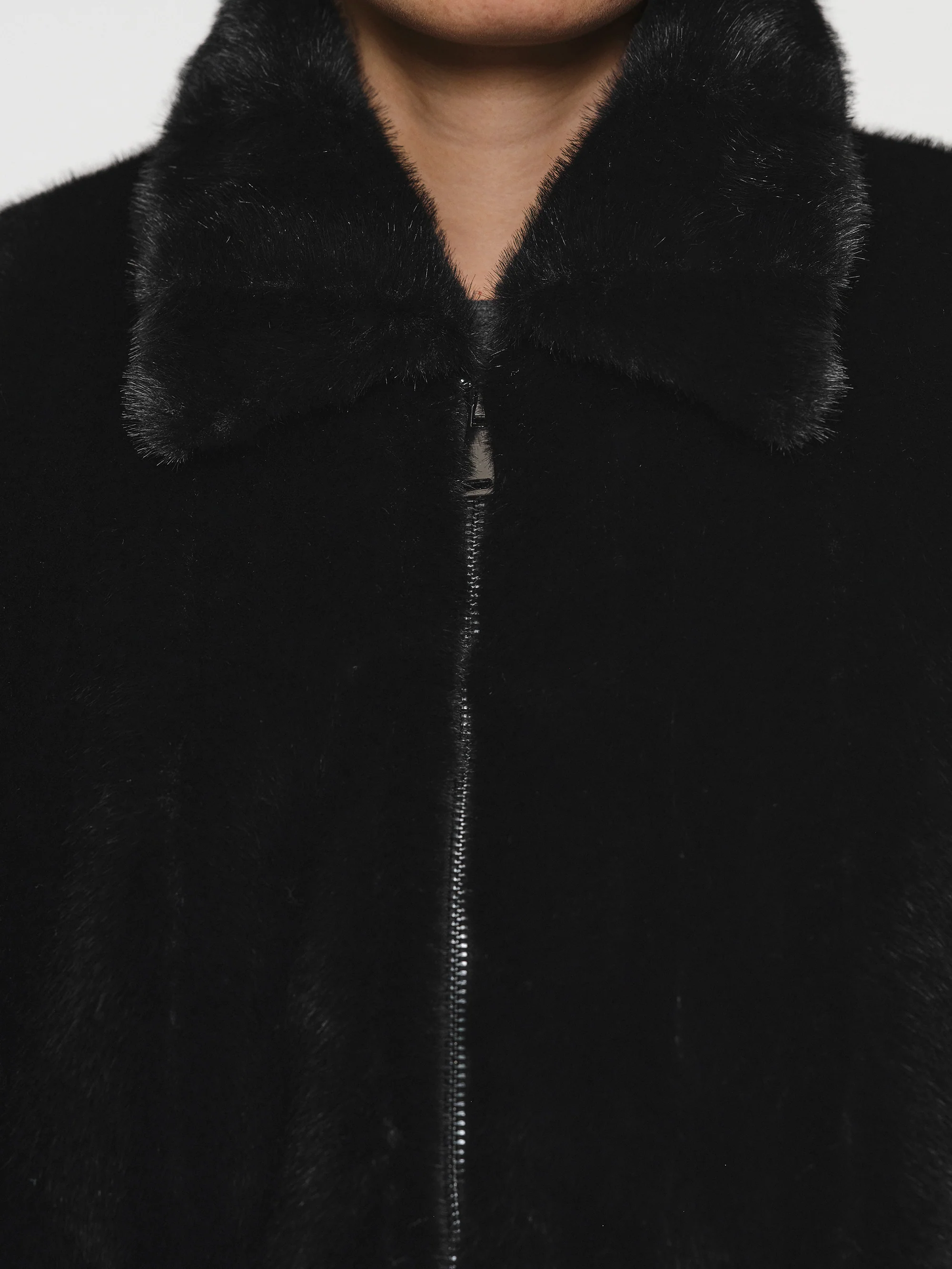 Faux-Fur Zip Bomber Jacket, Black - Image 4