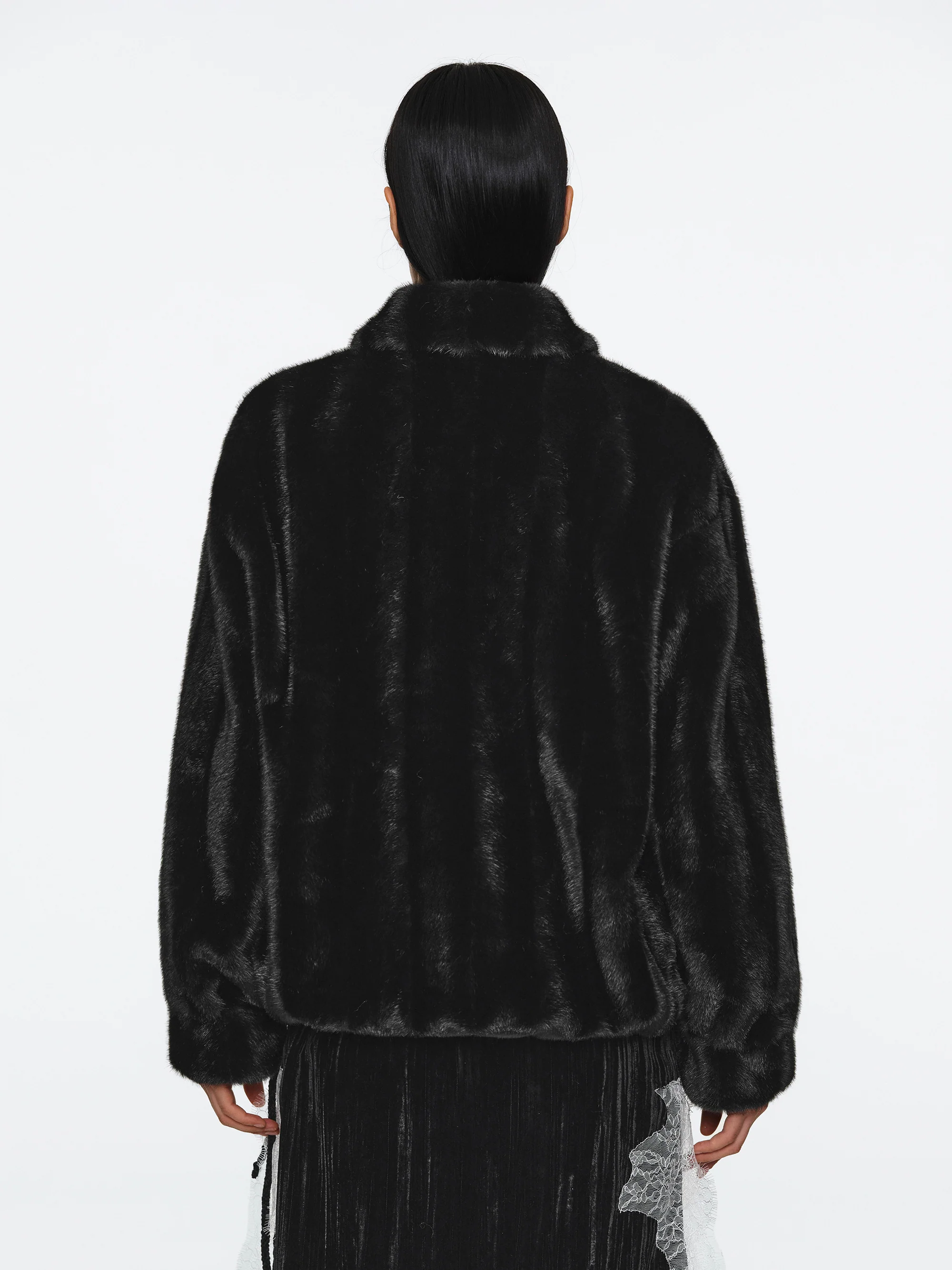Faux-Fur Zip Bomber Jacket, Black - Image 7