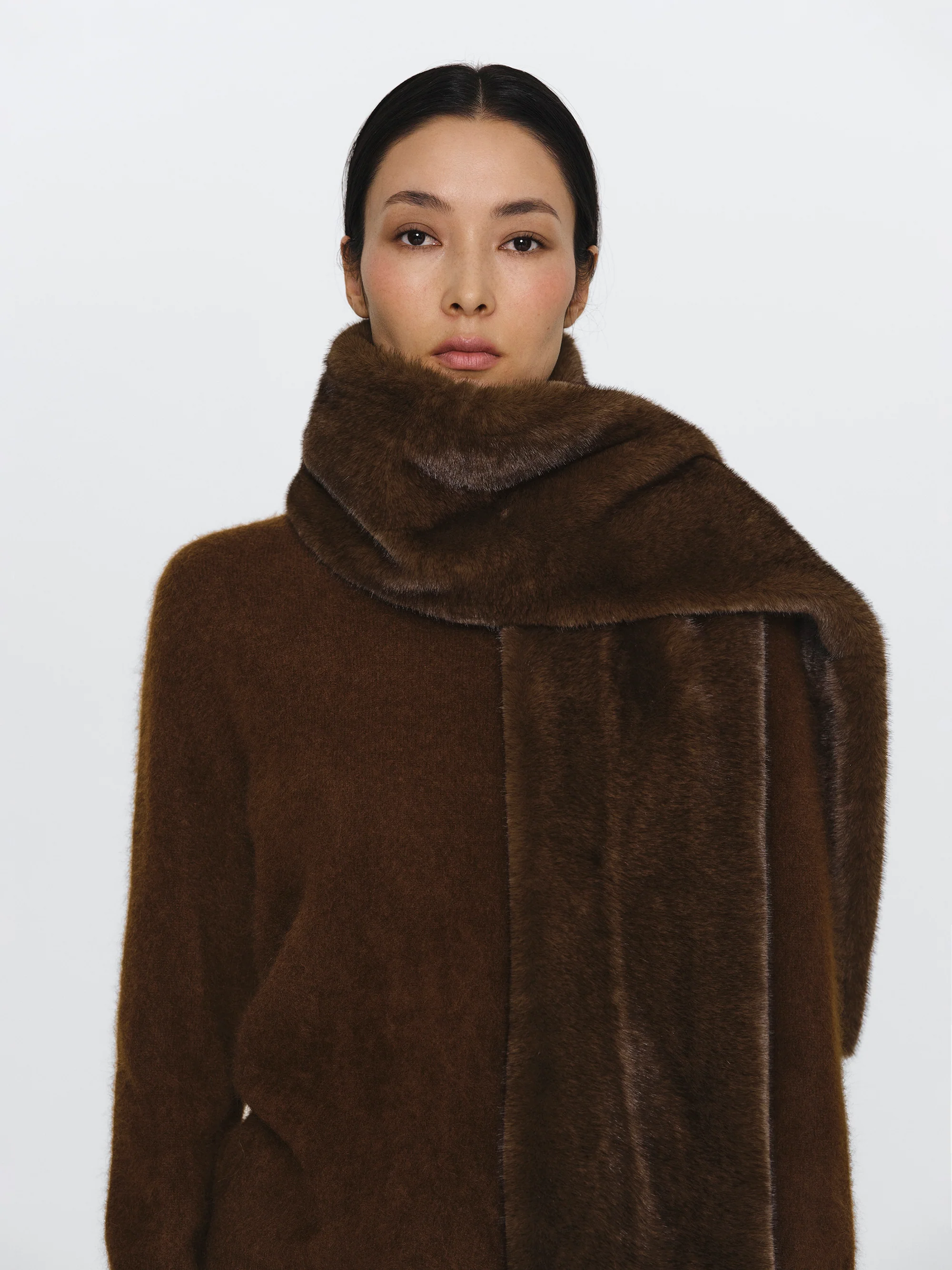 Faux Furry Scarf, Brown - Image 2