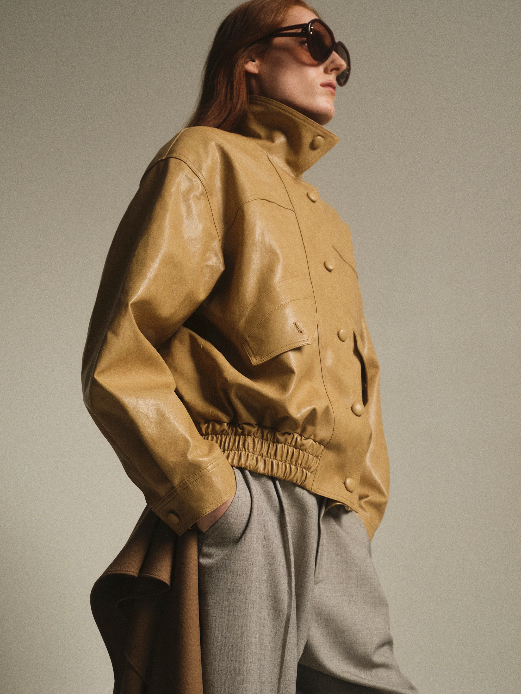 Faux-Leather Bomber Jacket, Butter - Image 4