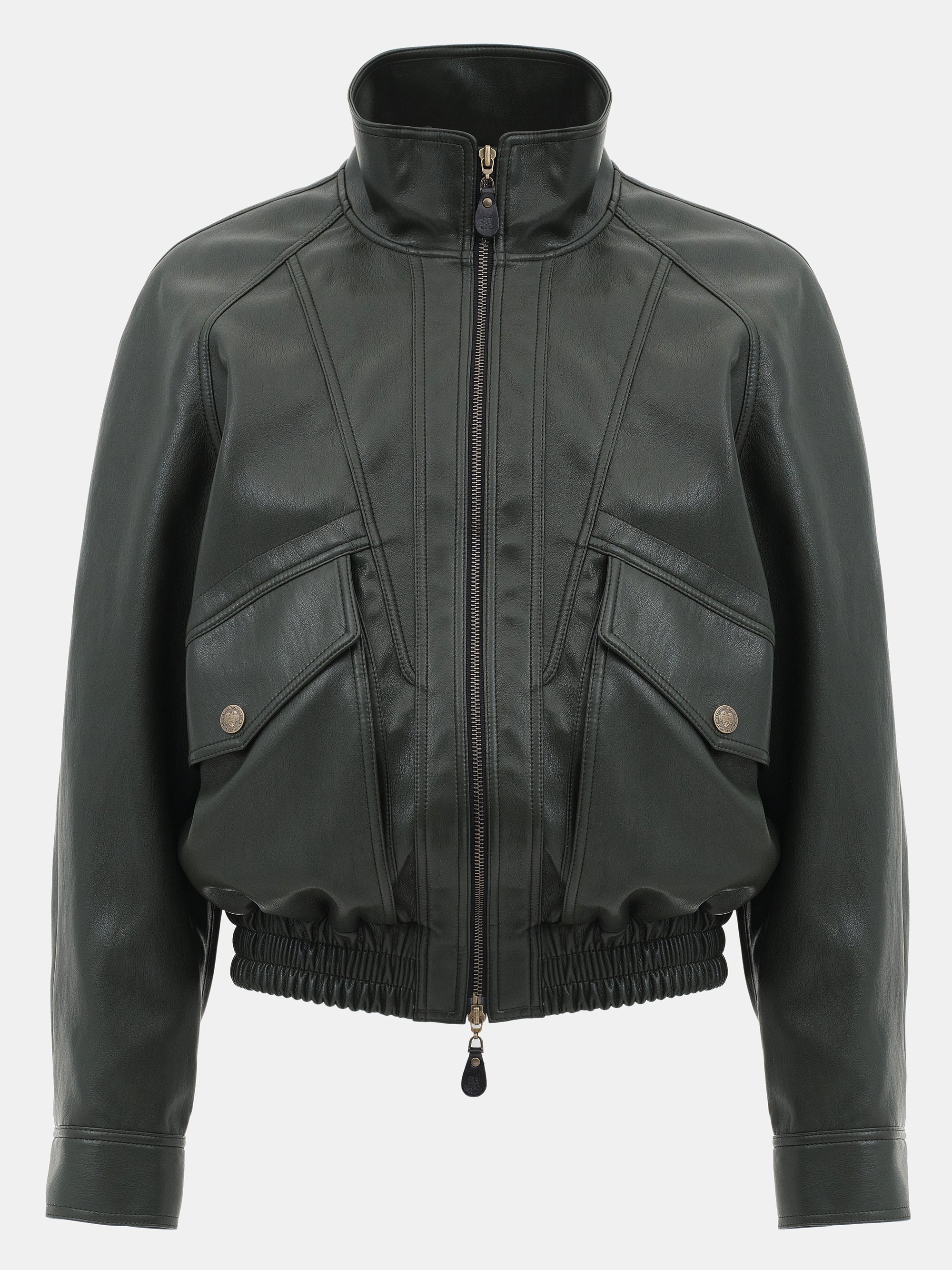 Faux-Leather Bomber Jacket, Deep Green - Image 5