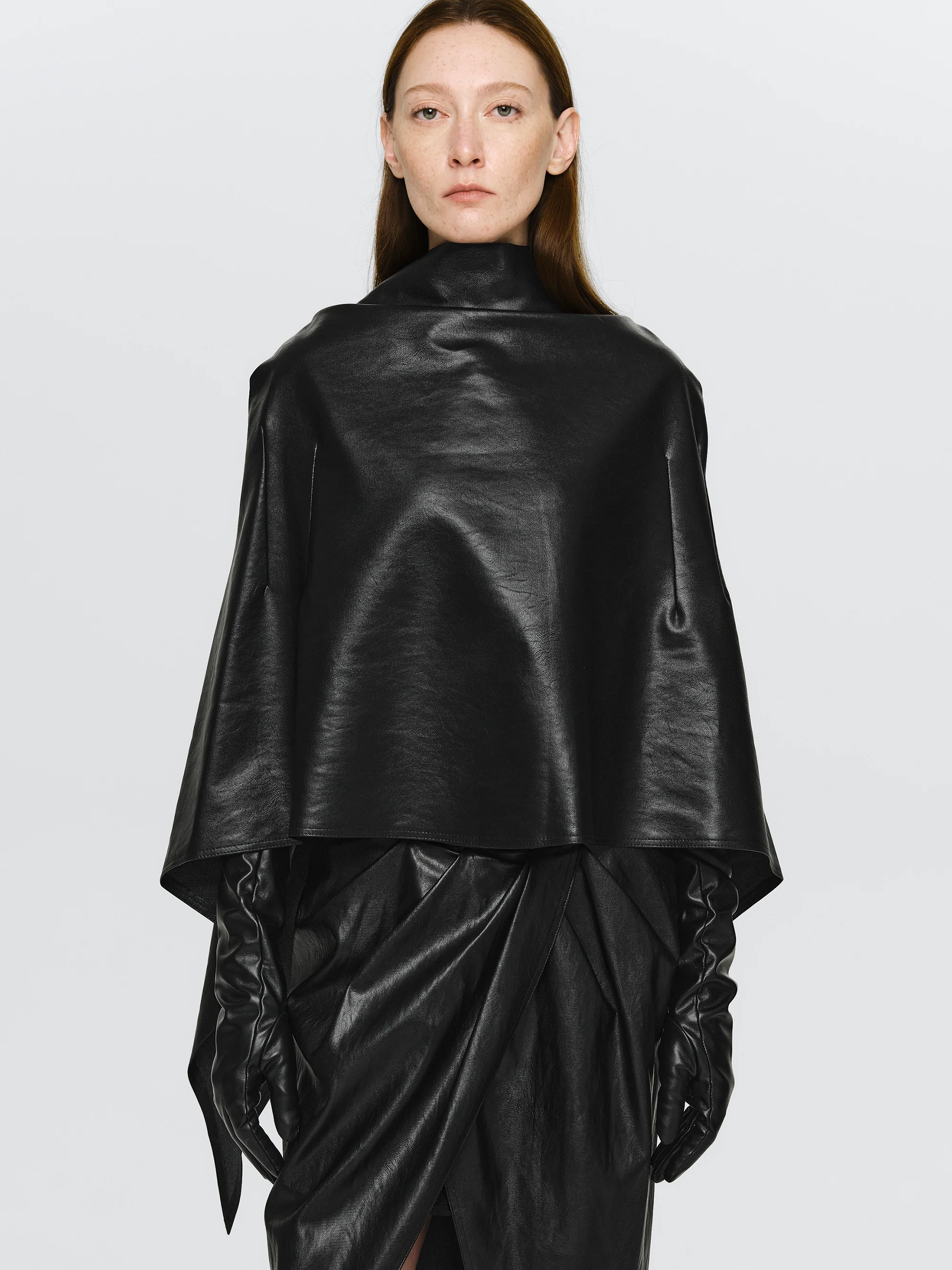 Faux-Leather Cape, Black