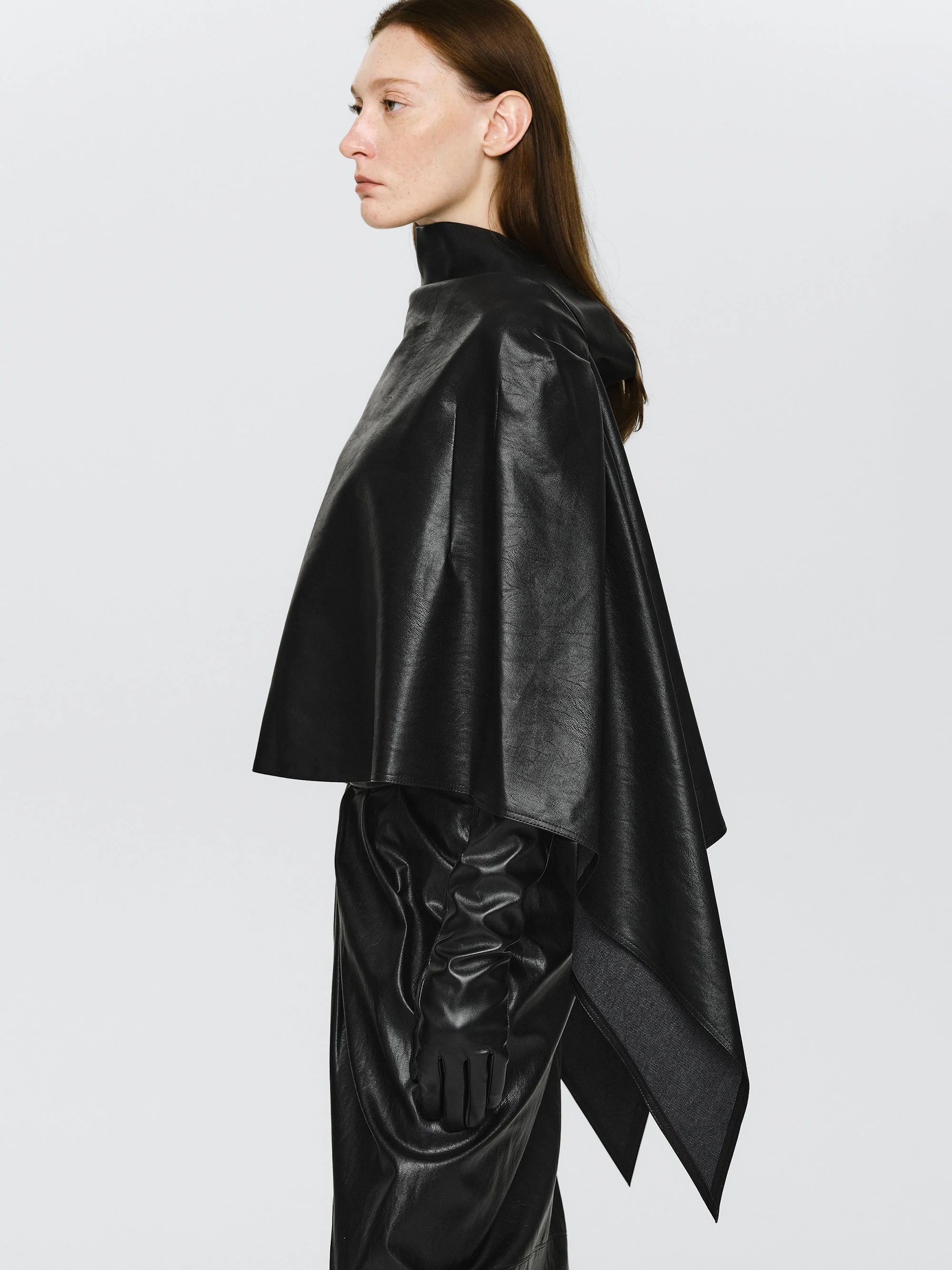 Faux-Leather Cape, Black - Image 2