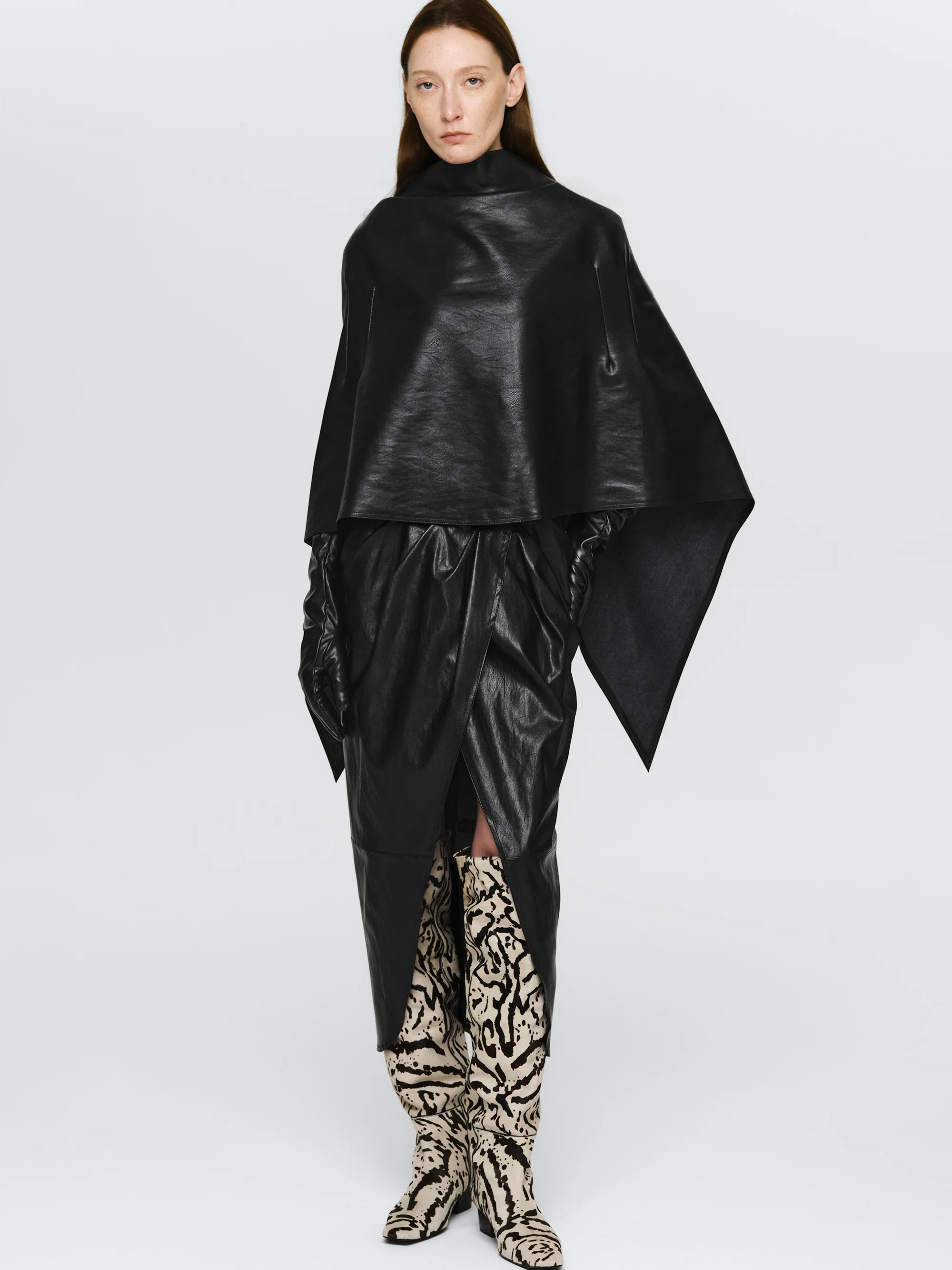 Faux-Leather Cape, Black - Image 3