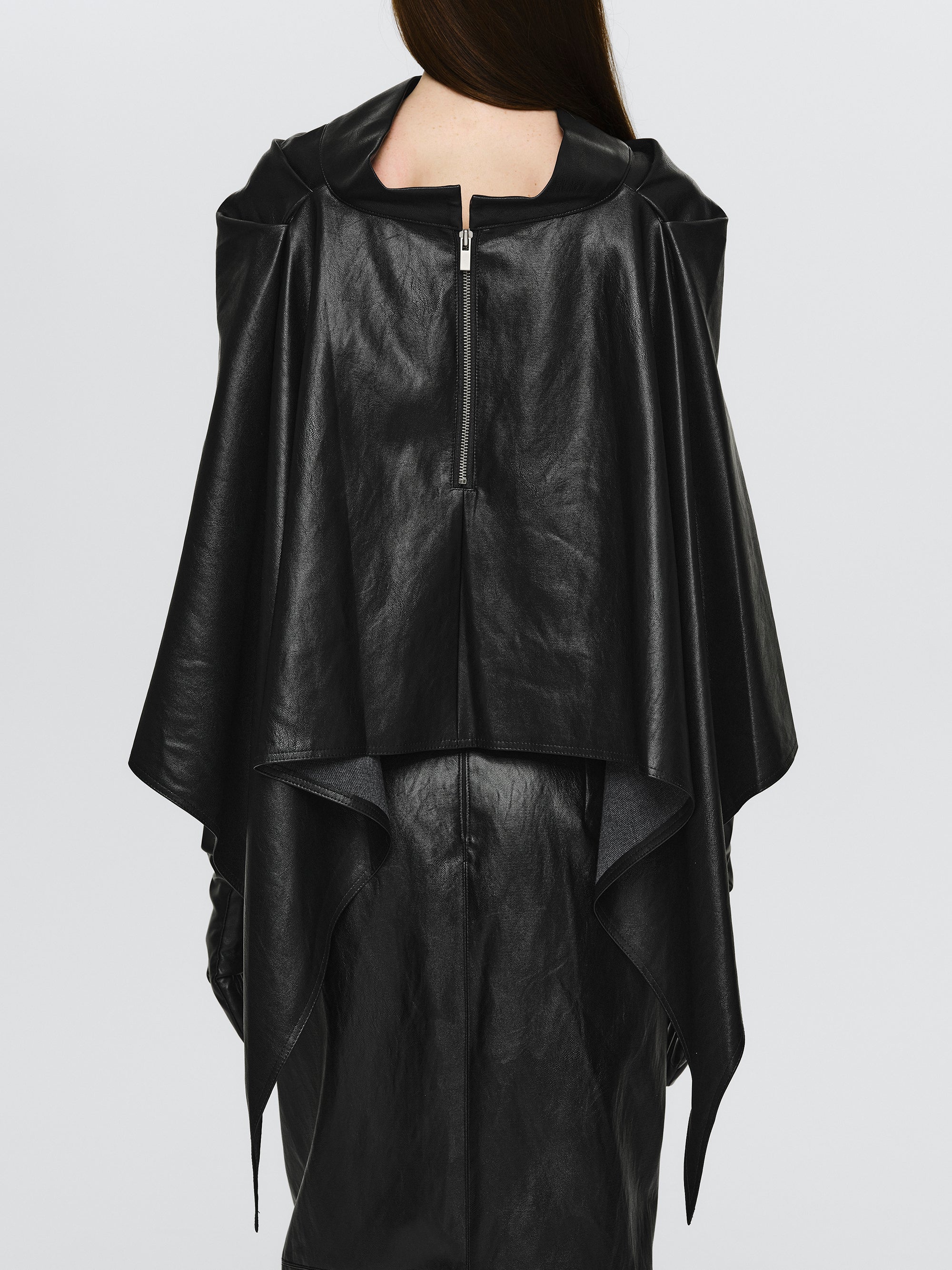 Faux-Leather Cape, Black - Image 4