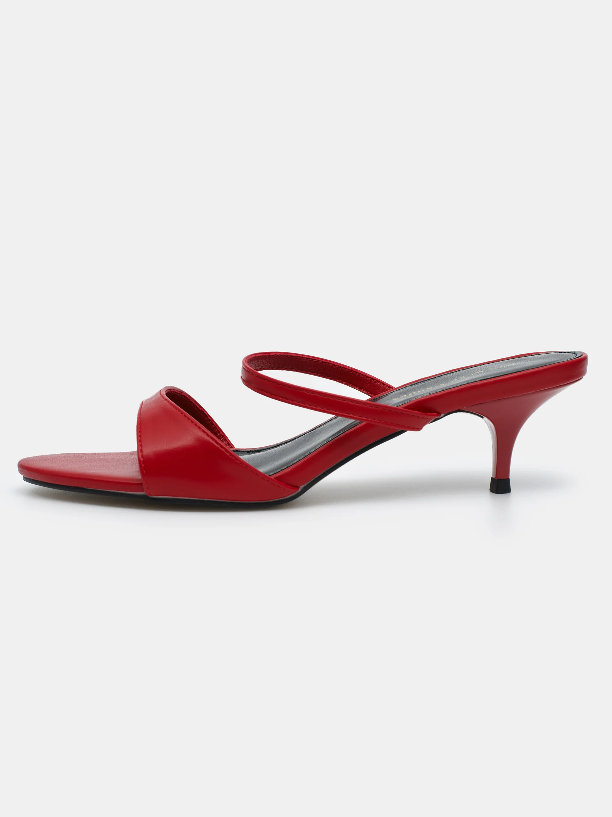 Faux-Leather Heeled Mules, Red
