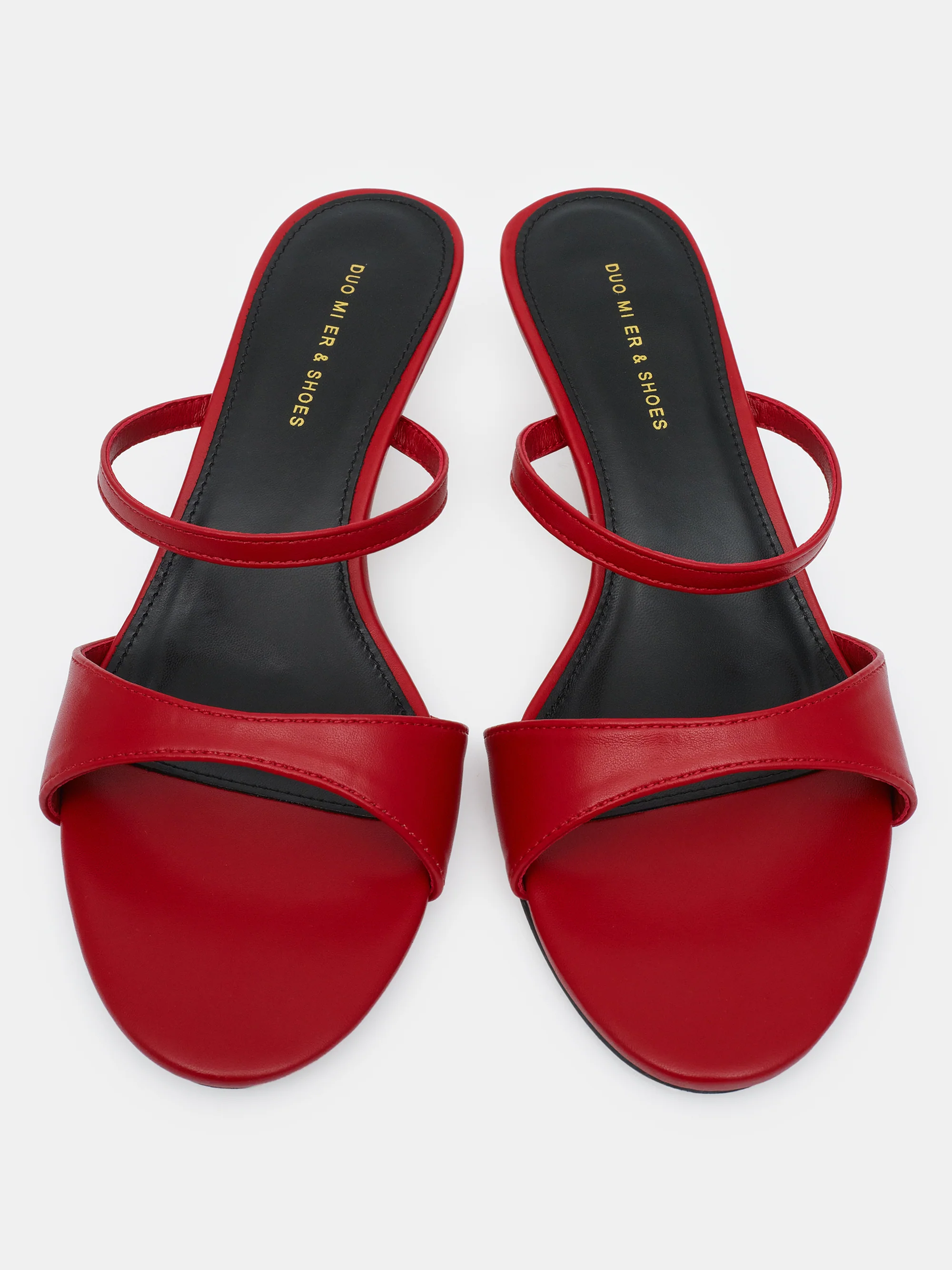 Faux-Leather Heeled Mules, Red - Image 2