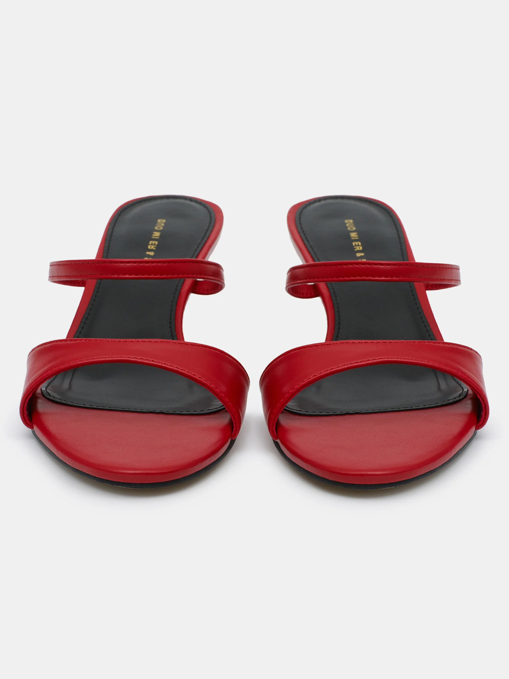 Faux-Leather Heeled Mules, Red - Image 3