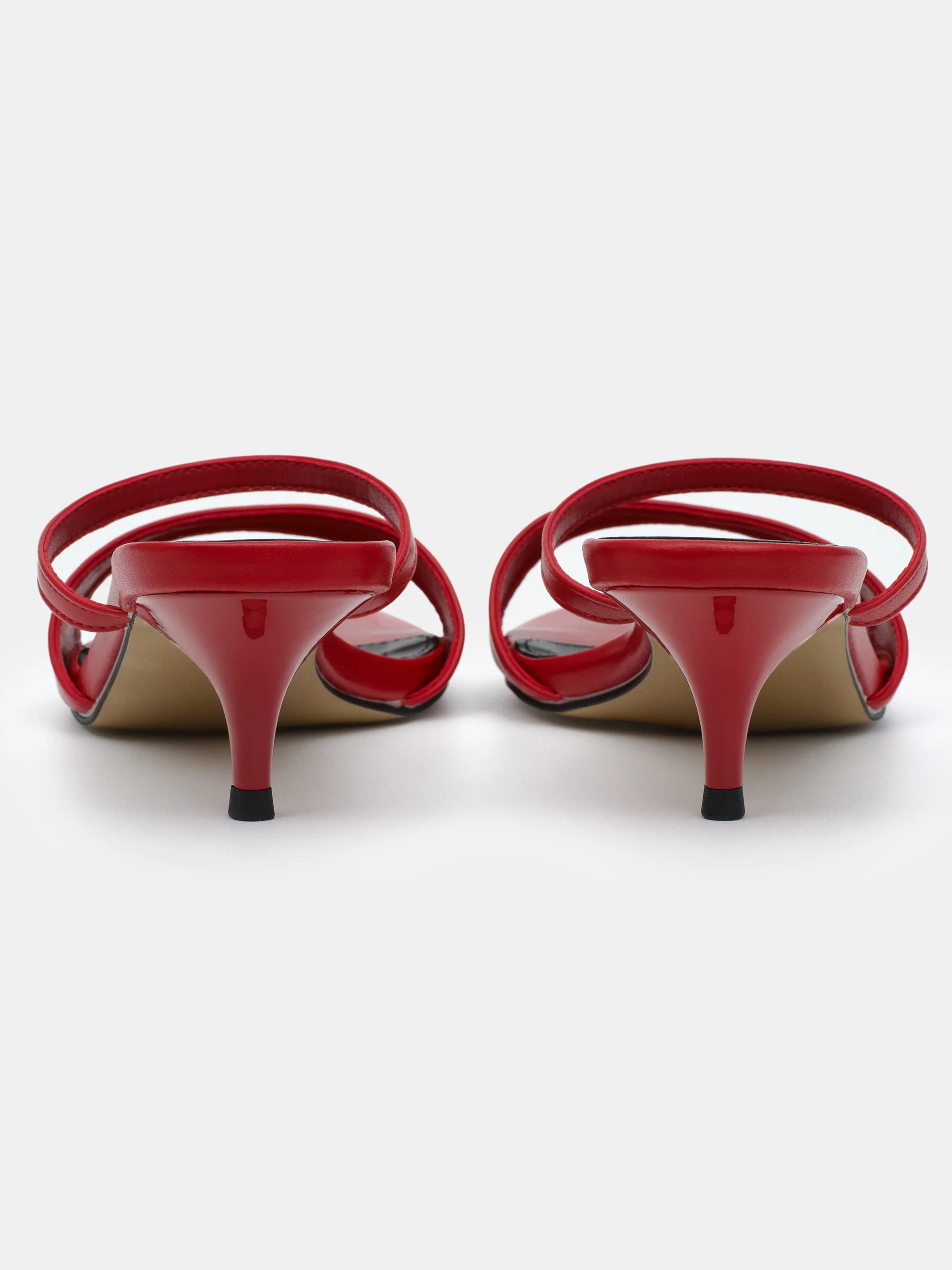 Faux-Leather Heeled Mules, Red - Image 4