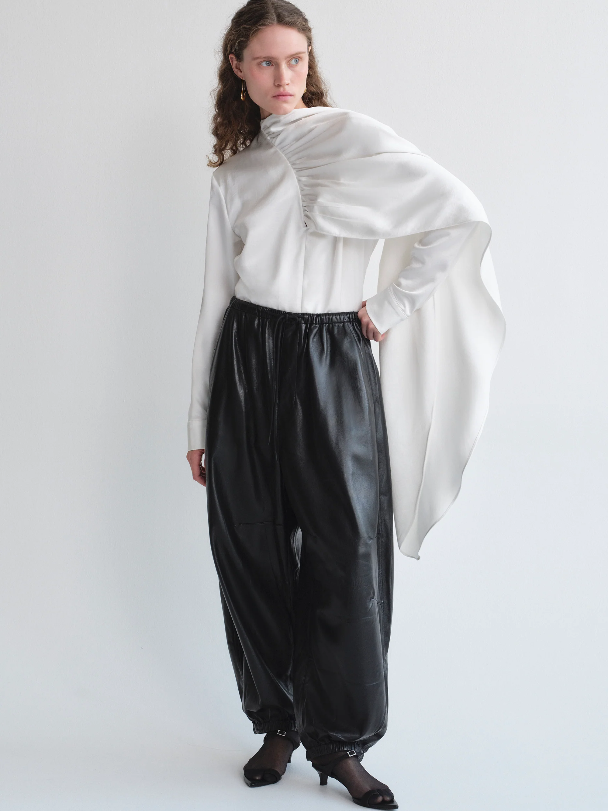 Faux-Leather Parachute Trousers, Black - Image 2