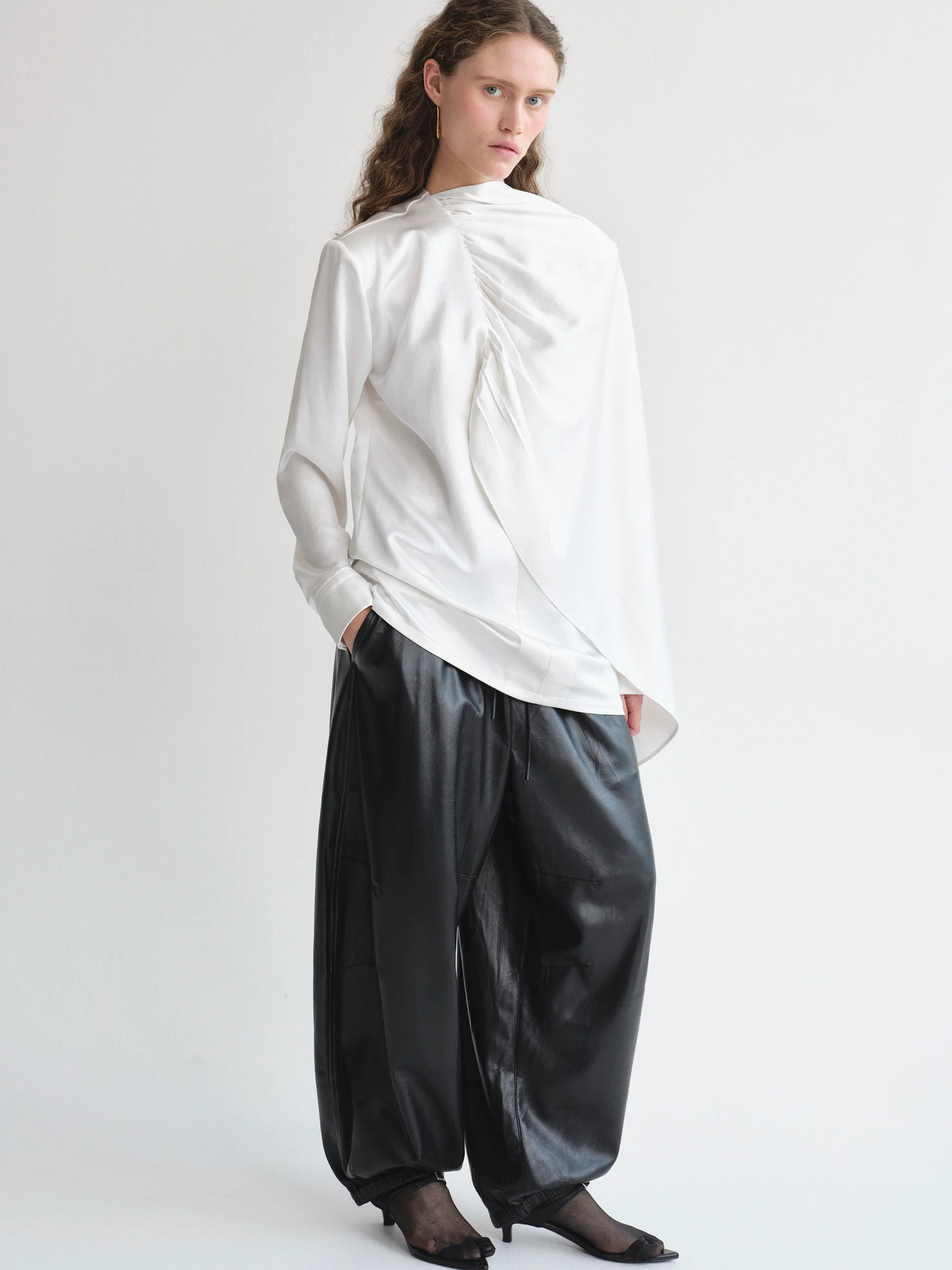 Faux-Leather Parachute Trousers, Black - Image 3