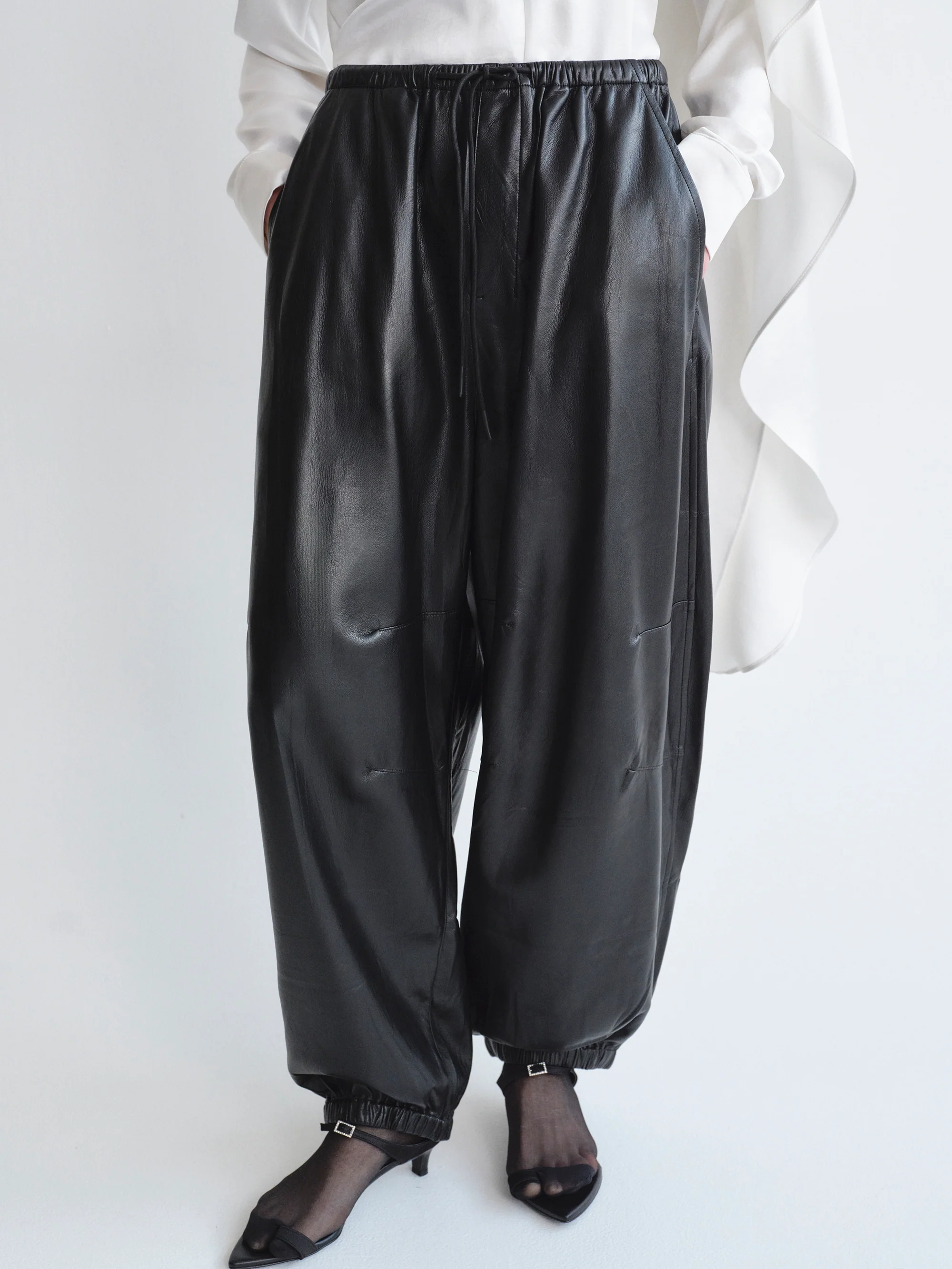 Faux-Leather Parachute Trousers, Black - Image 4