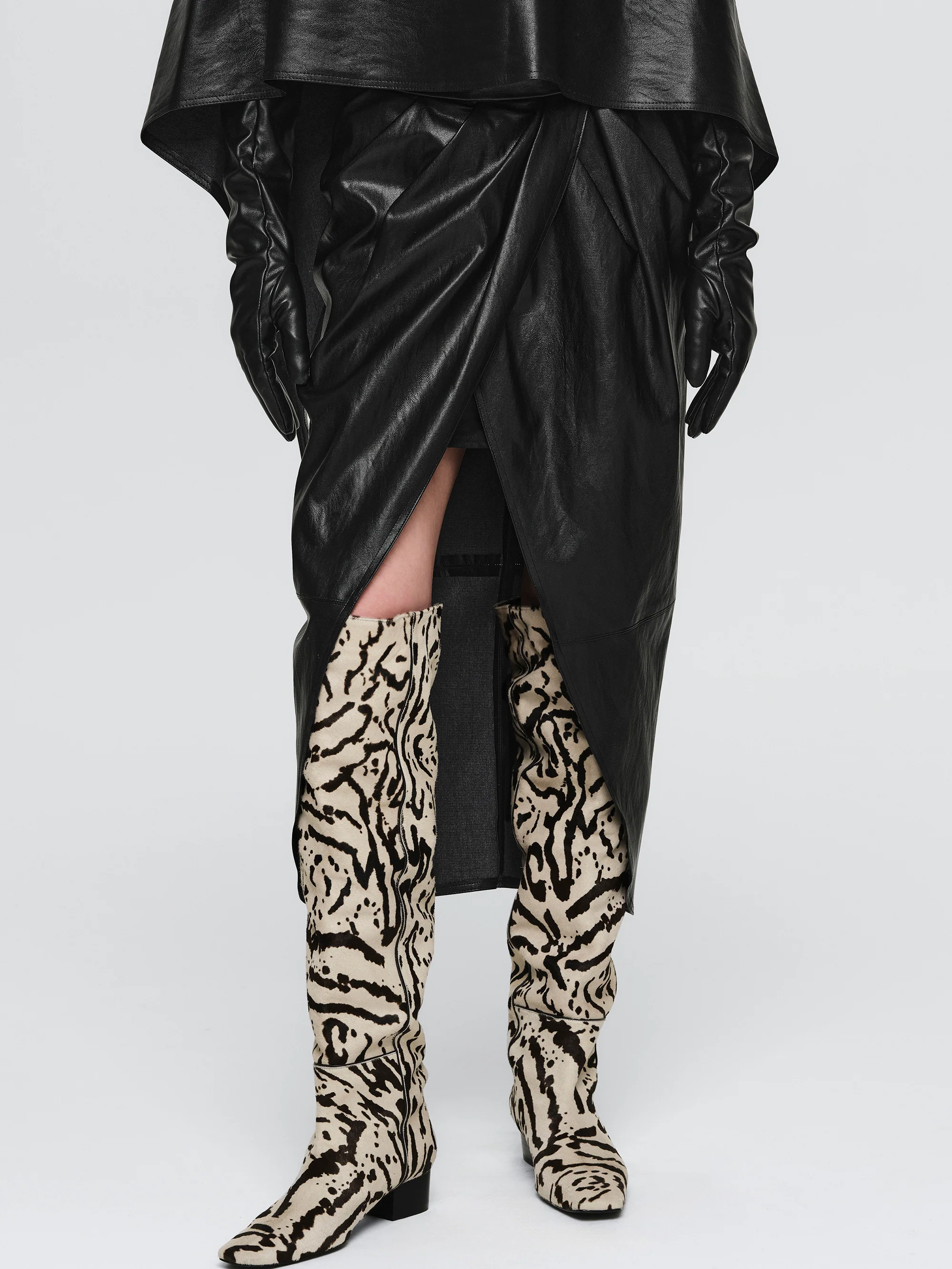 Faux-Leather Ruched Skirt, Black - Image 2