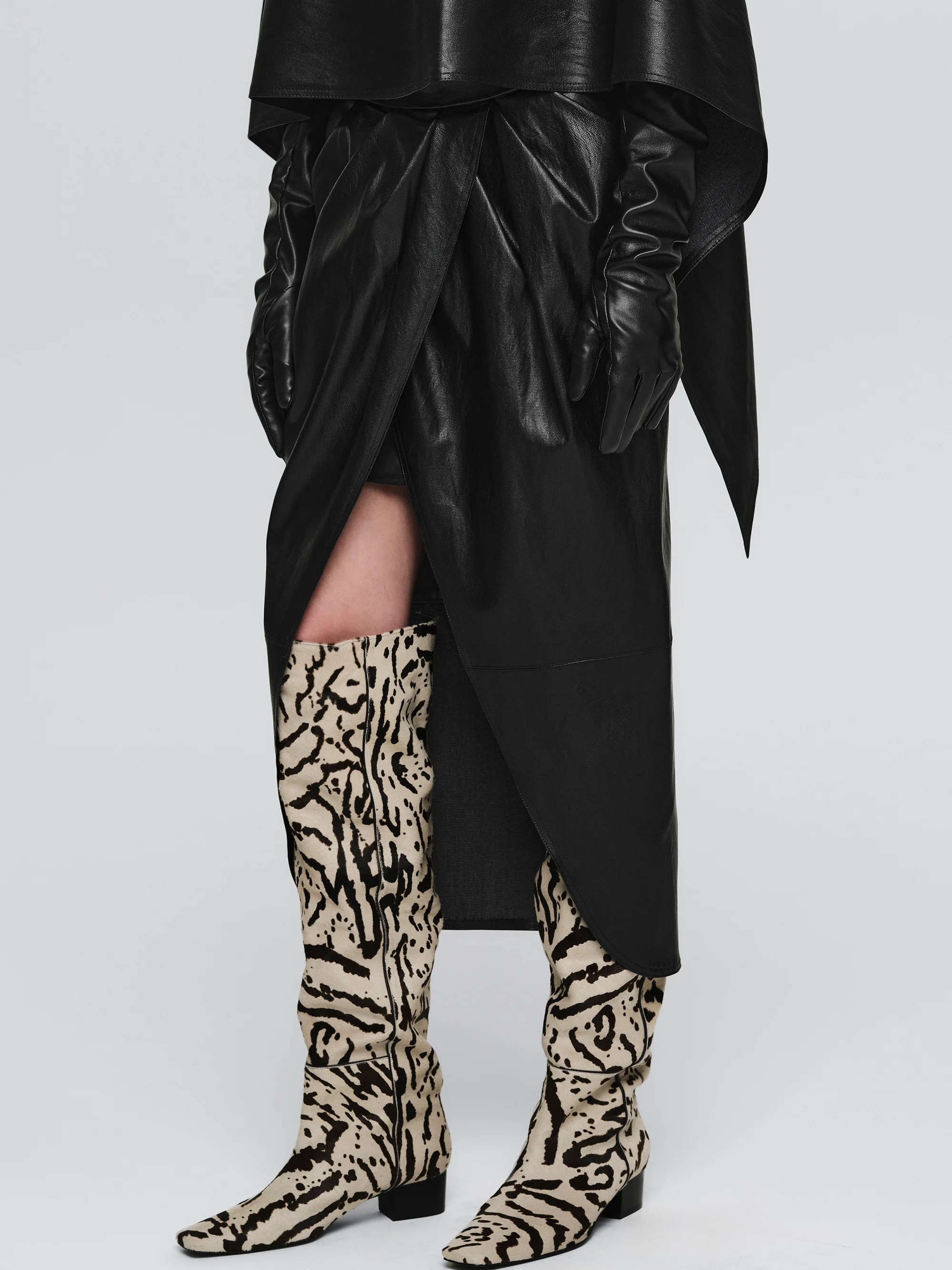 Faux-Leather Ruched Skirt, Black - Image 3
