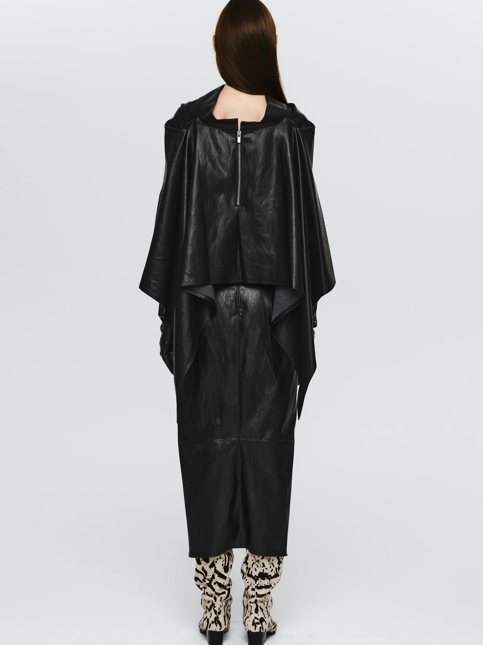 Faux-Leather Ruched Skirt, Black - Image 4