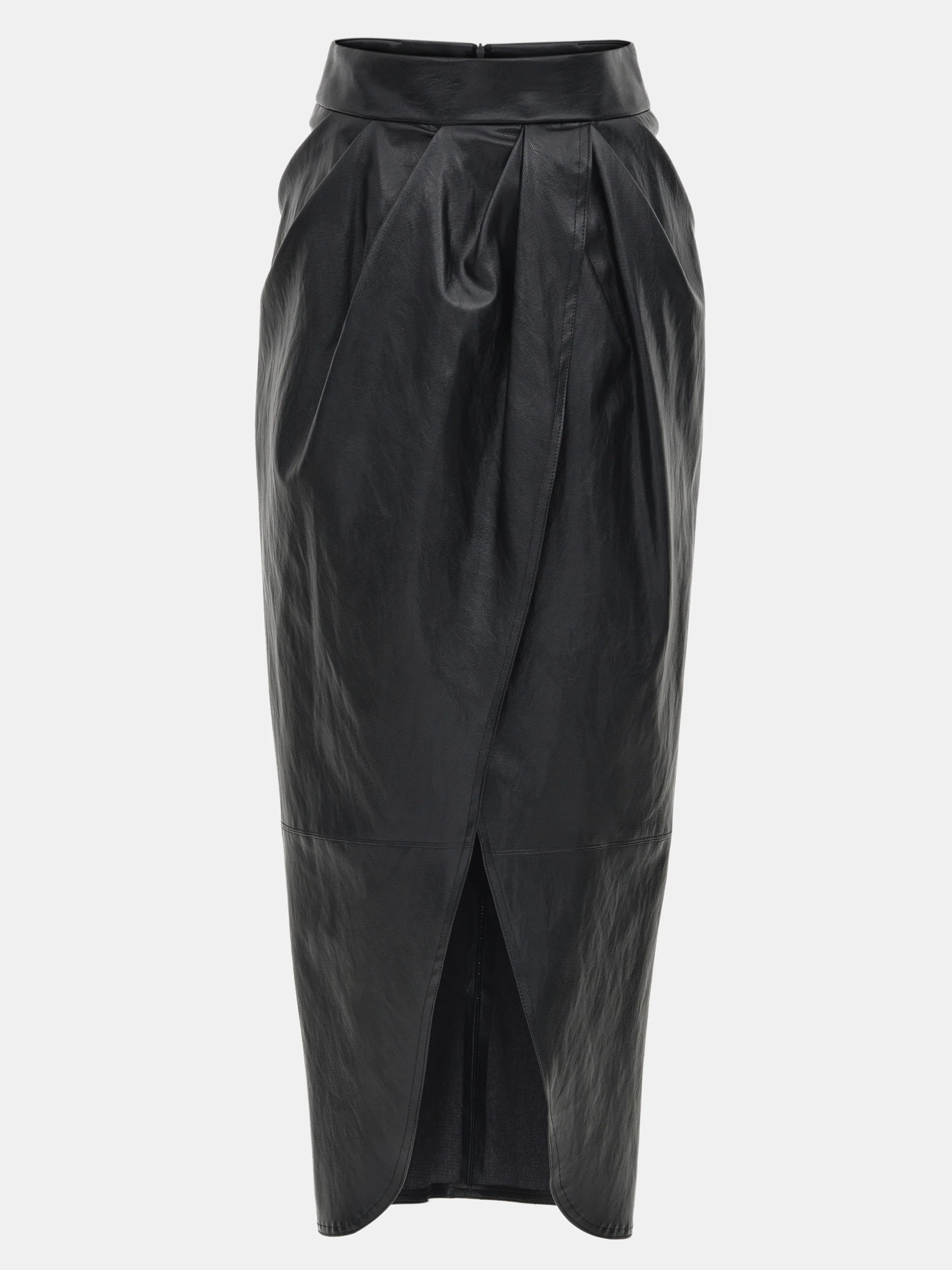 Faux-Leather Ruched Skirt, Black - Image 5