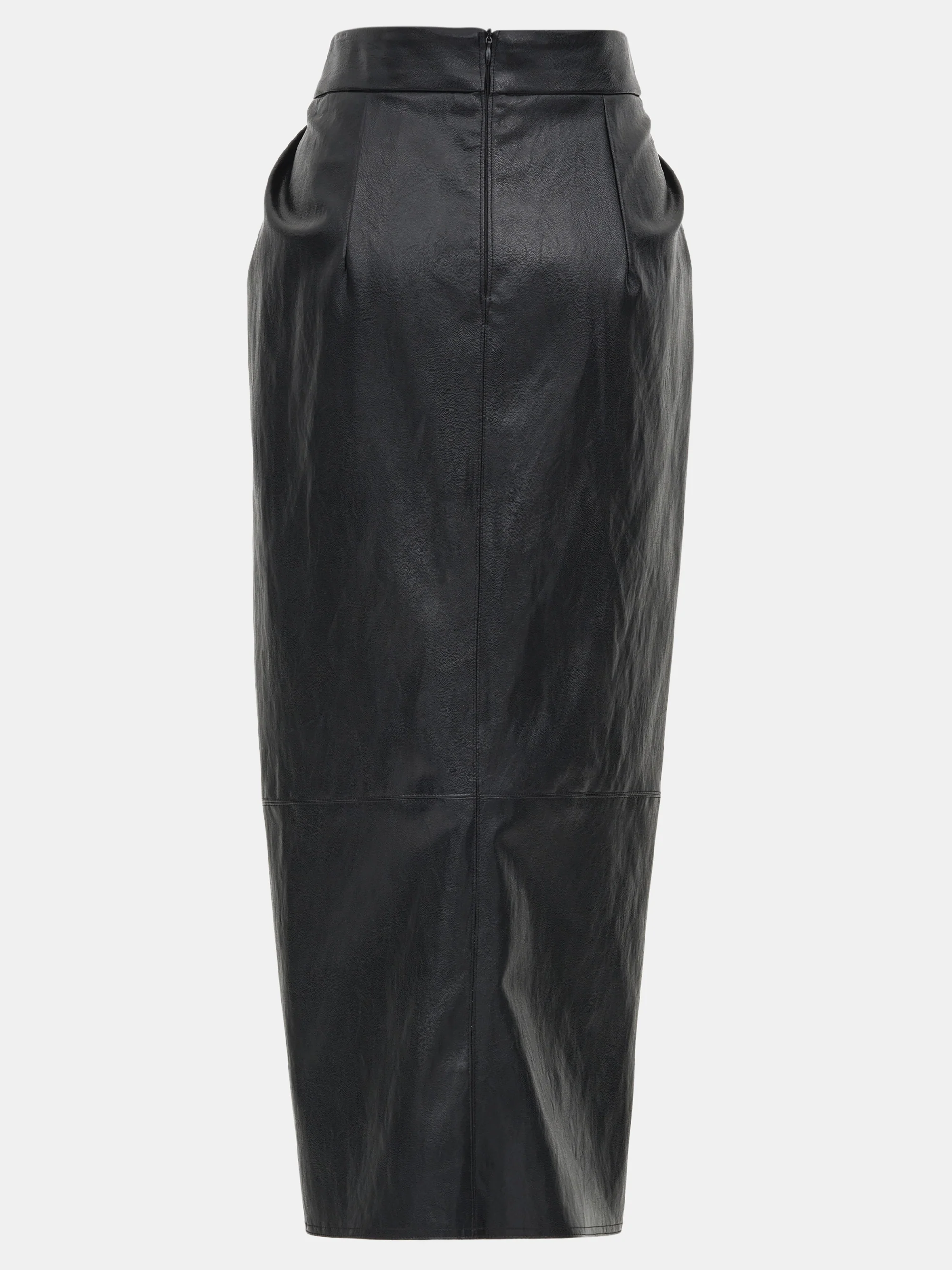 Faux-Leather Ruched Skirt, Black - Image 6