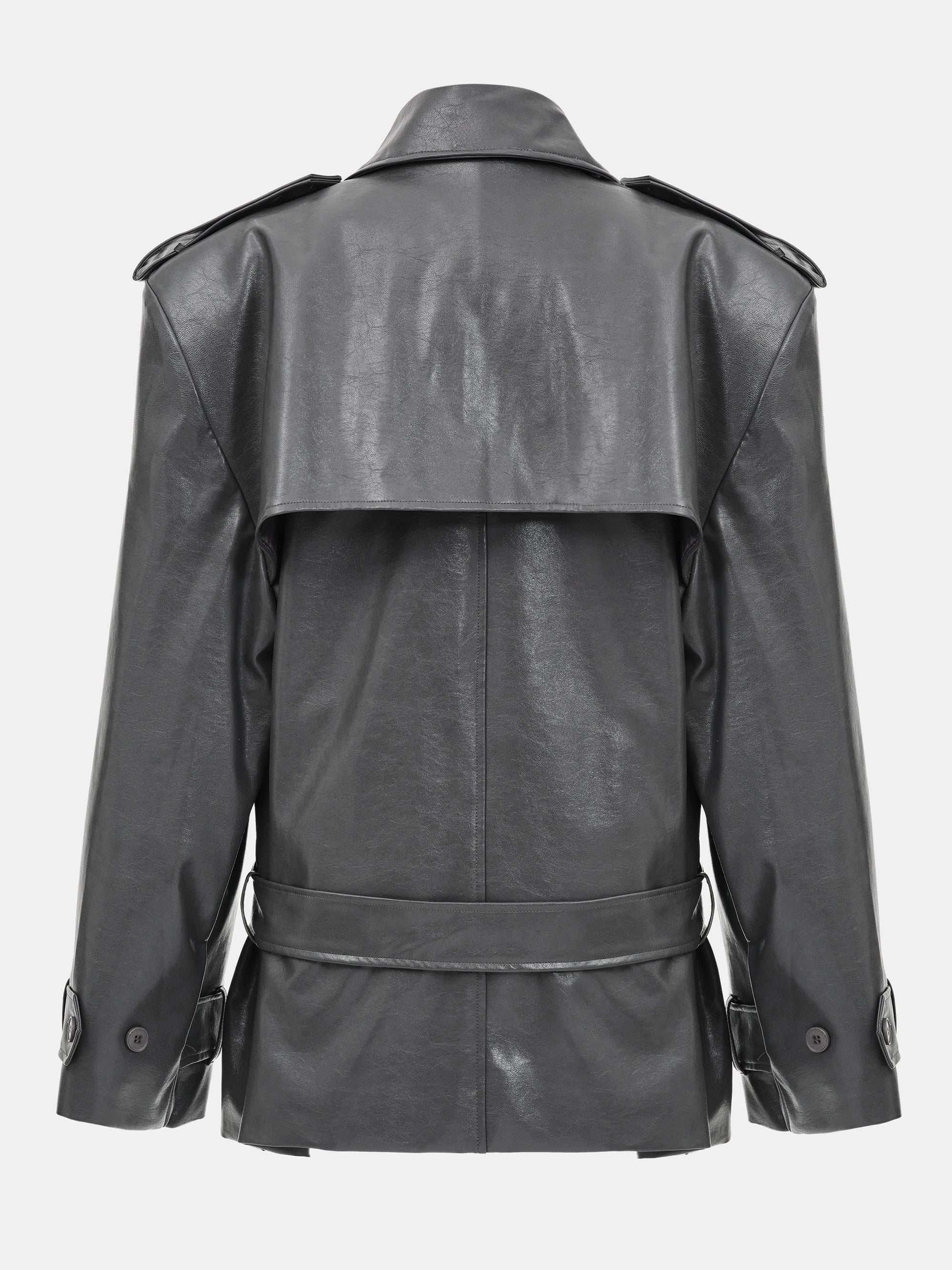 Faux-Leather Short Trench, Grey - Image 5