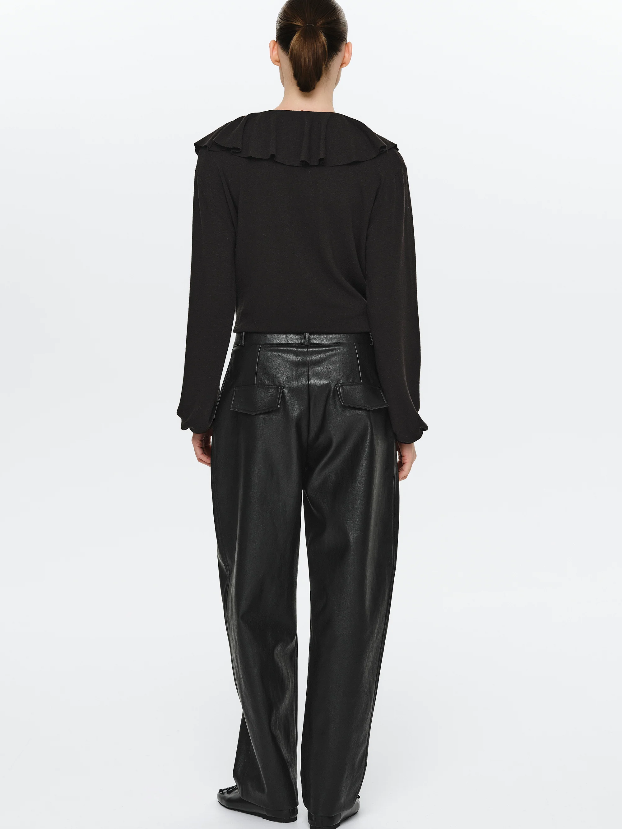 Faux-Leather Tapered Pants, Black - Image 4