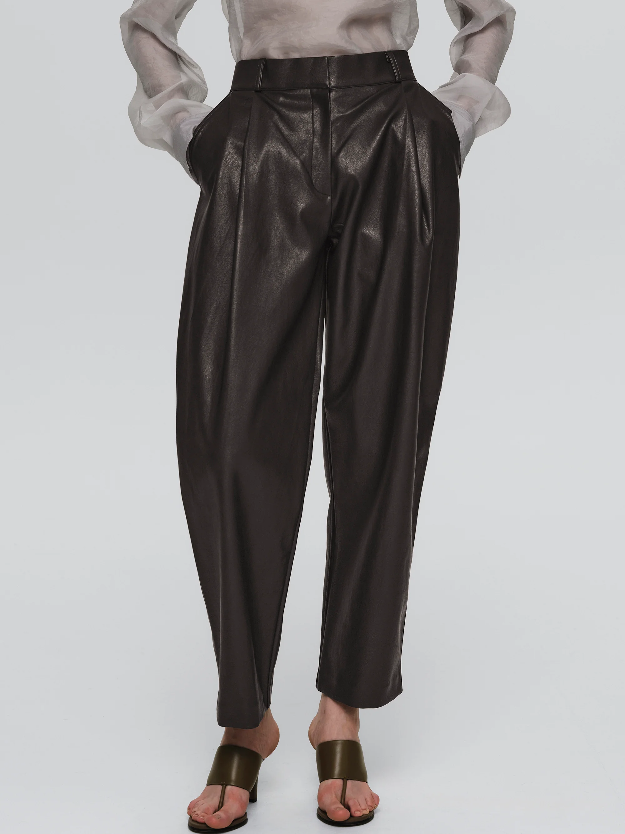 Faux-Leather Tapered Pants, Dark Plum