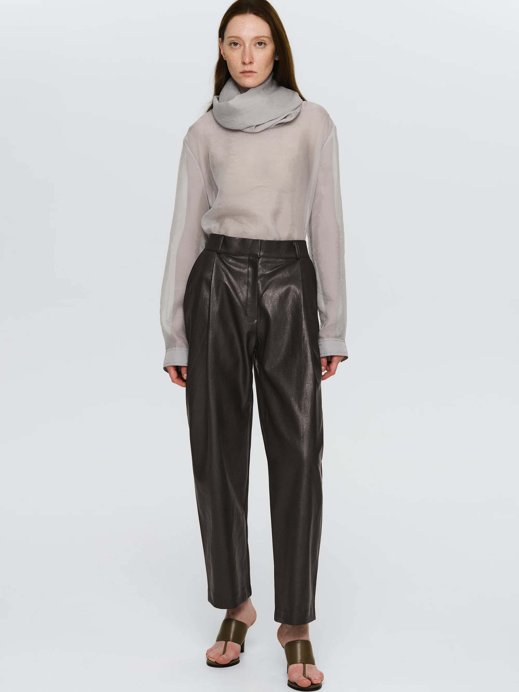 Faux-Leather Tapered Pants, Dark Plum - Image 2