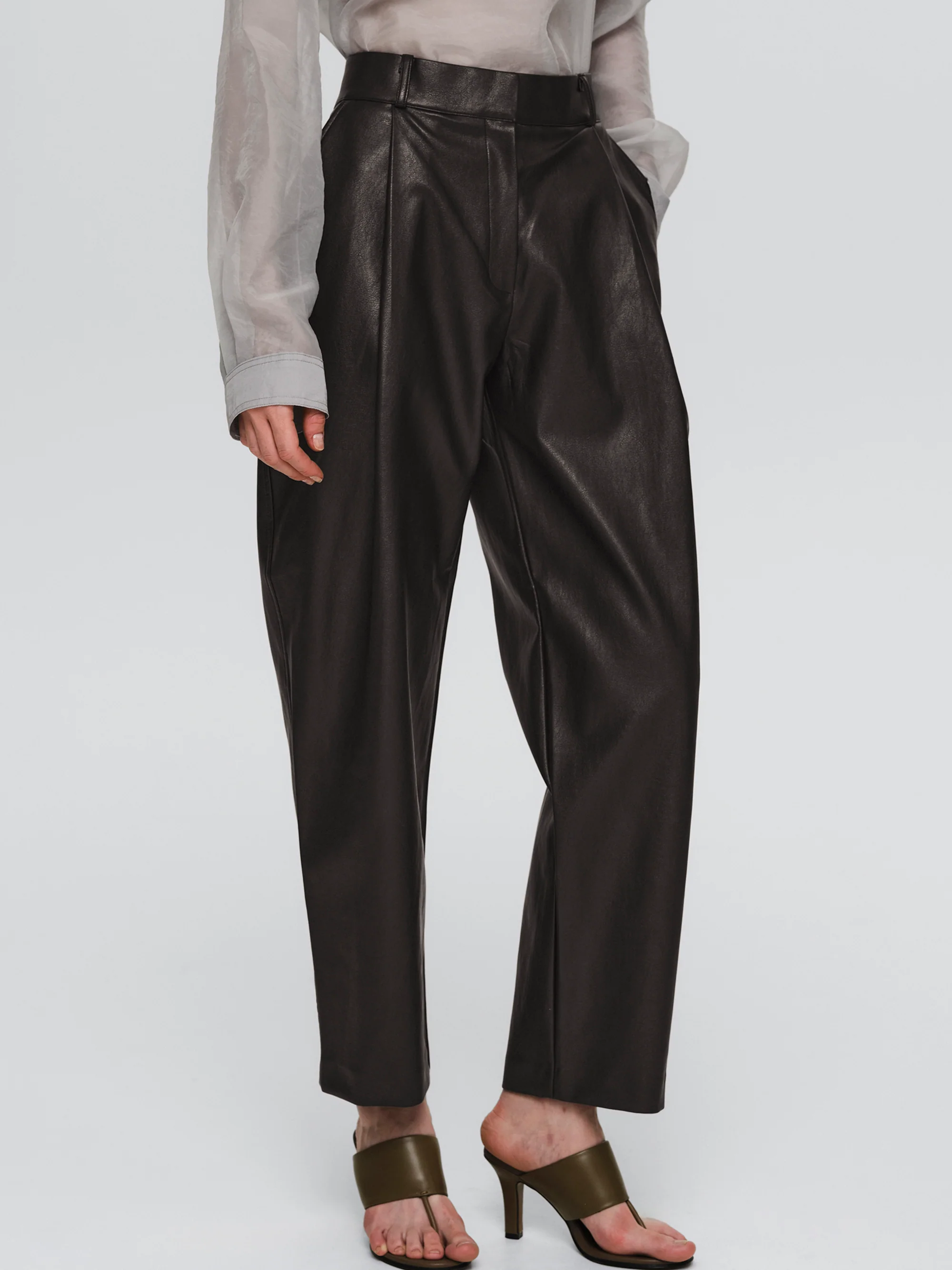 Faux-Leather Tapered Pants, Dark Plum - Image 3