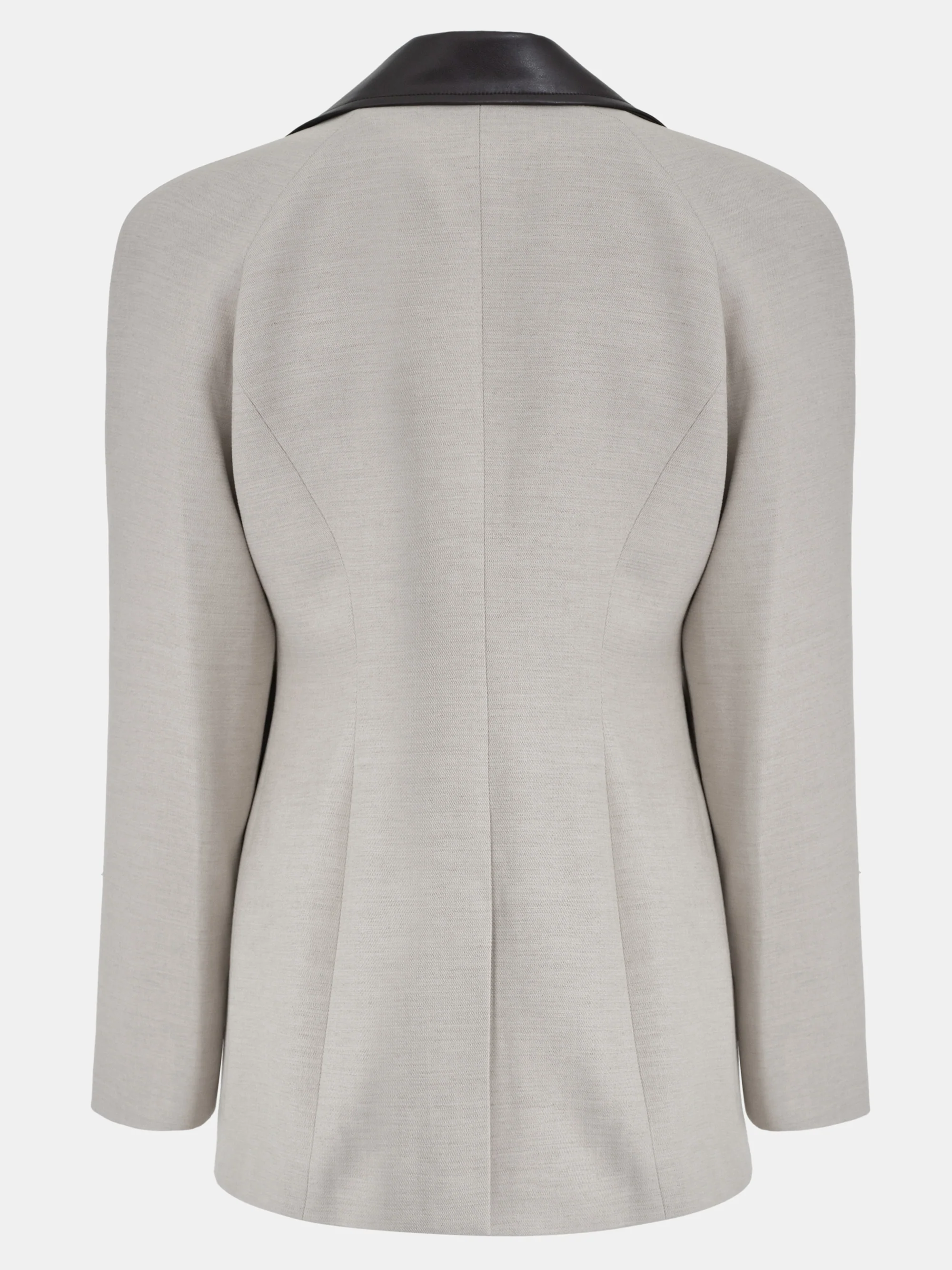 Faux-Leather Trim Blazer, Beige - Image 6