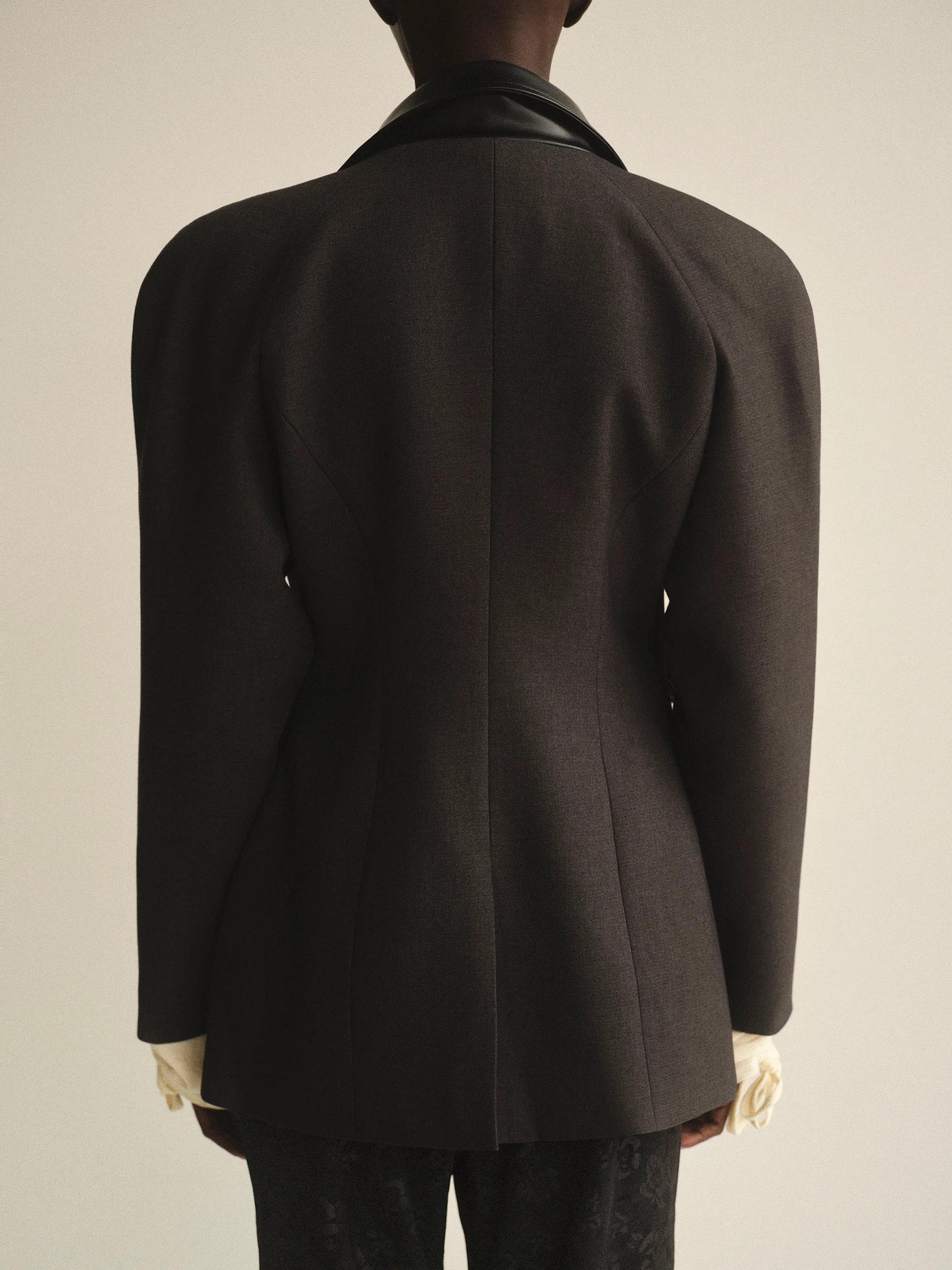 Faux-Leather Trim Blazer, Charcoal - Image 5