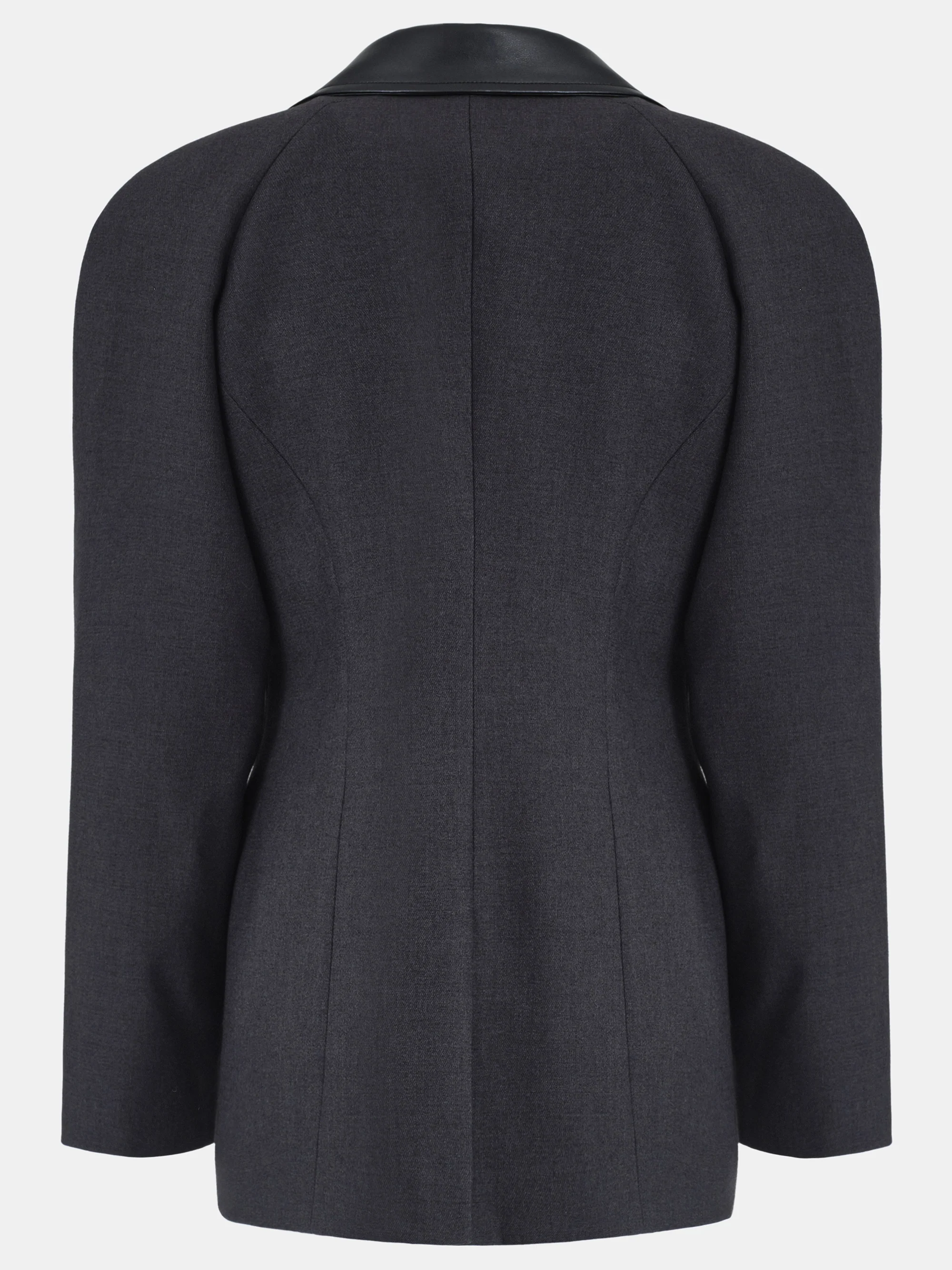 Faux-Leather Trim Blazer, Charcoal - Image 7