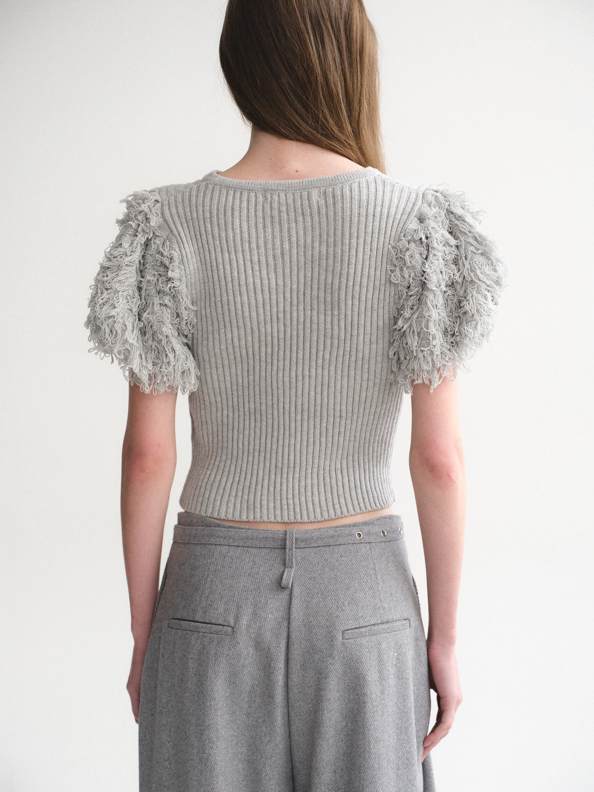 Faux Shearling Knit Top, Grey - Image 5