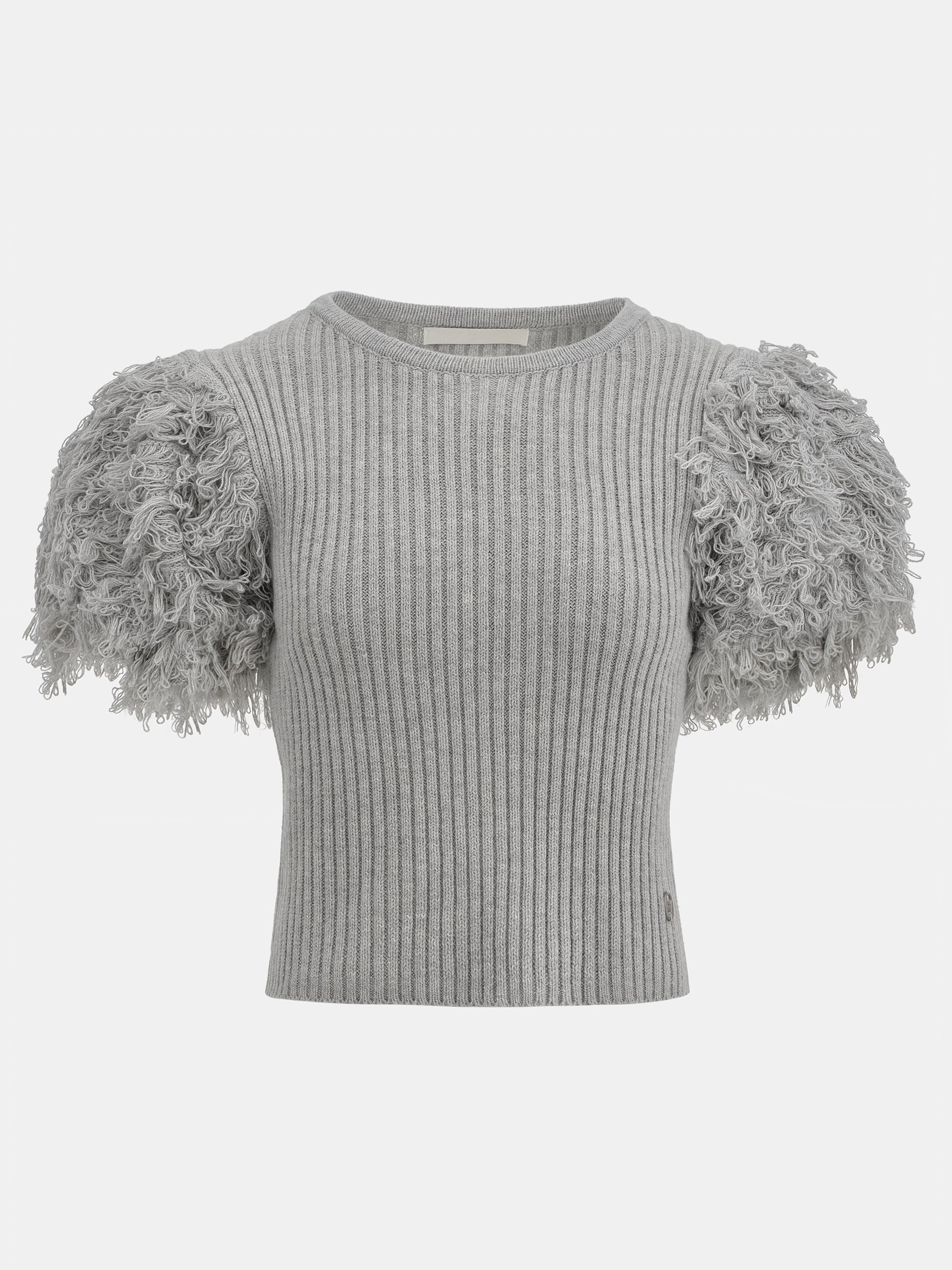 Faux Shearling Knit Top, Grey - Image 6