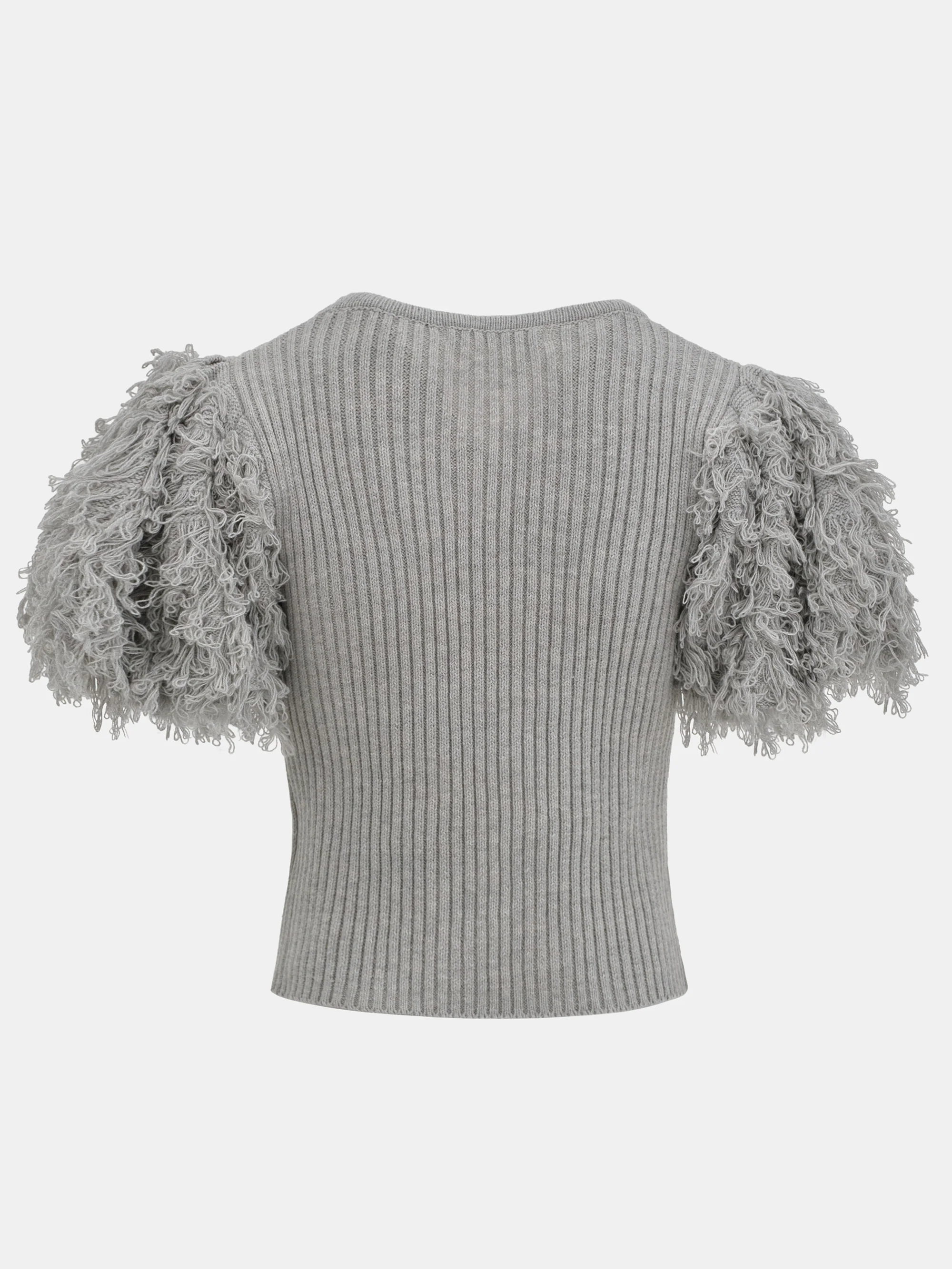 Faux Shearling Knit Top, Grey - Image 7