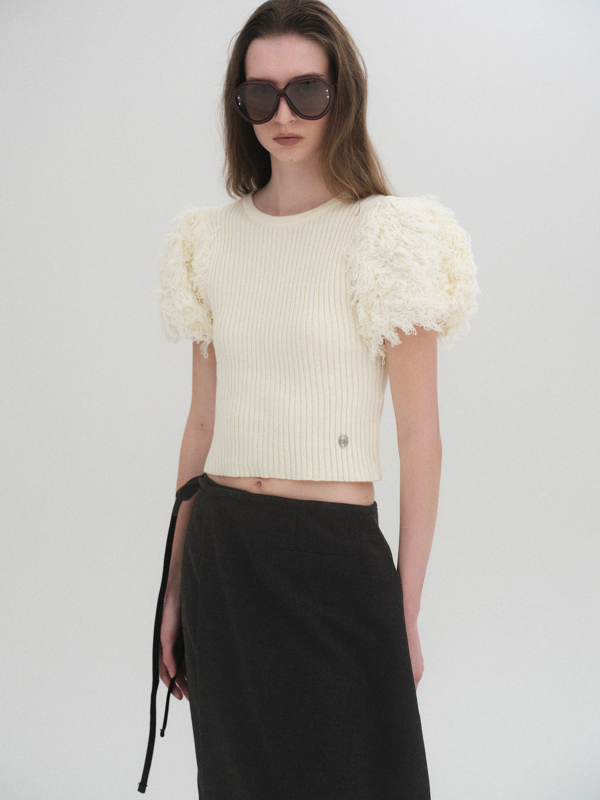 Faux Shearling Knit Top, Ivory
