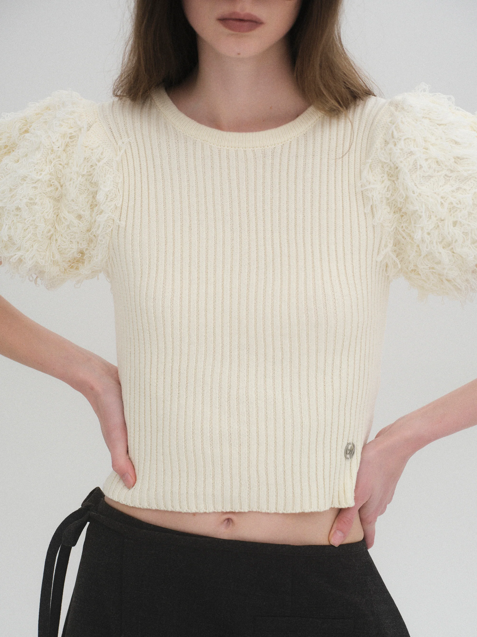 Faux Shearling Knit Top, Ivory - Image 3