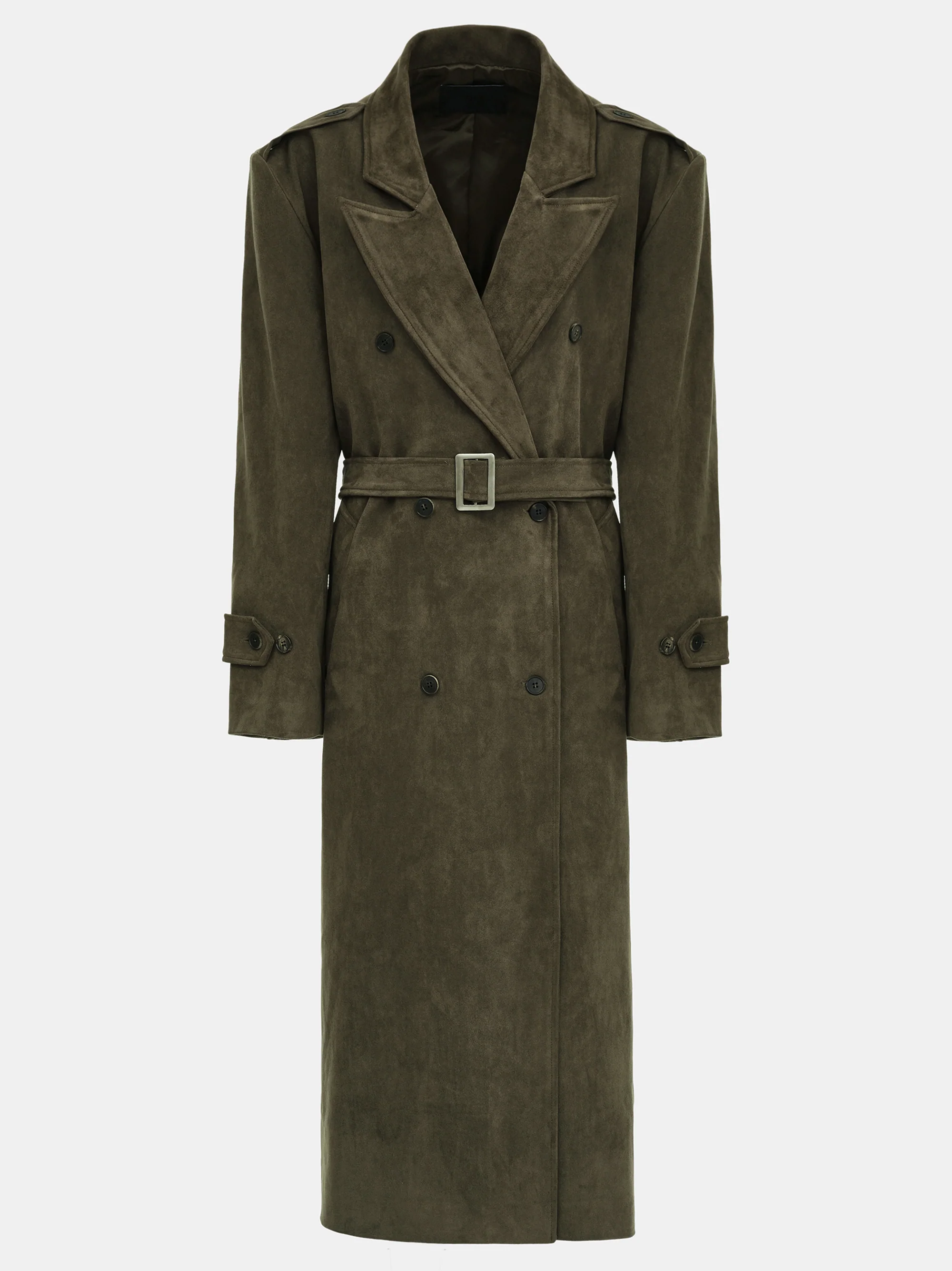 Faux Suede Long Trench, Brown - Image 5