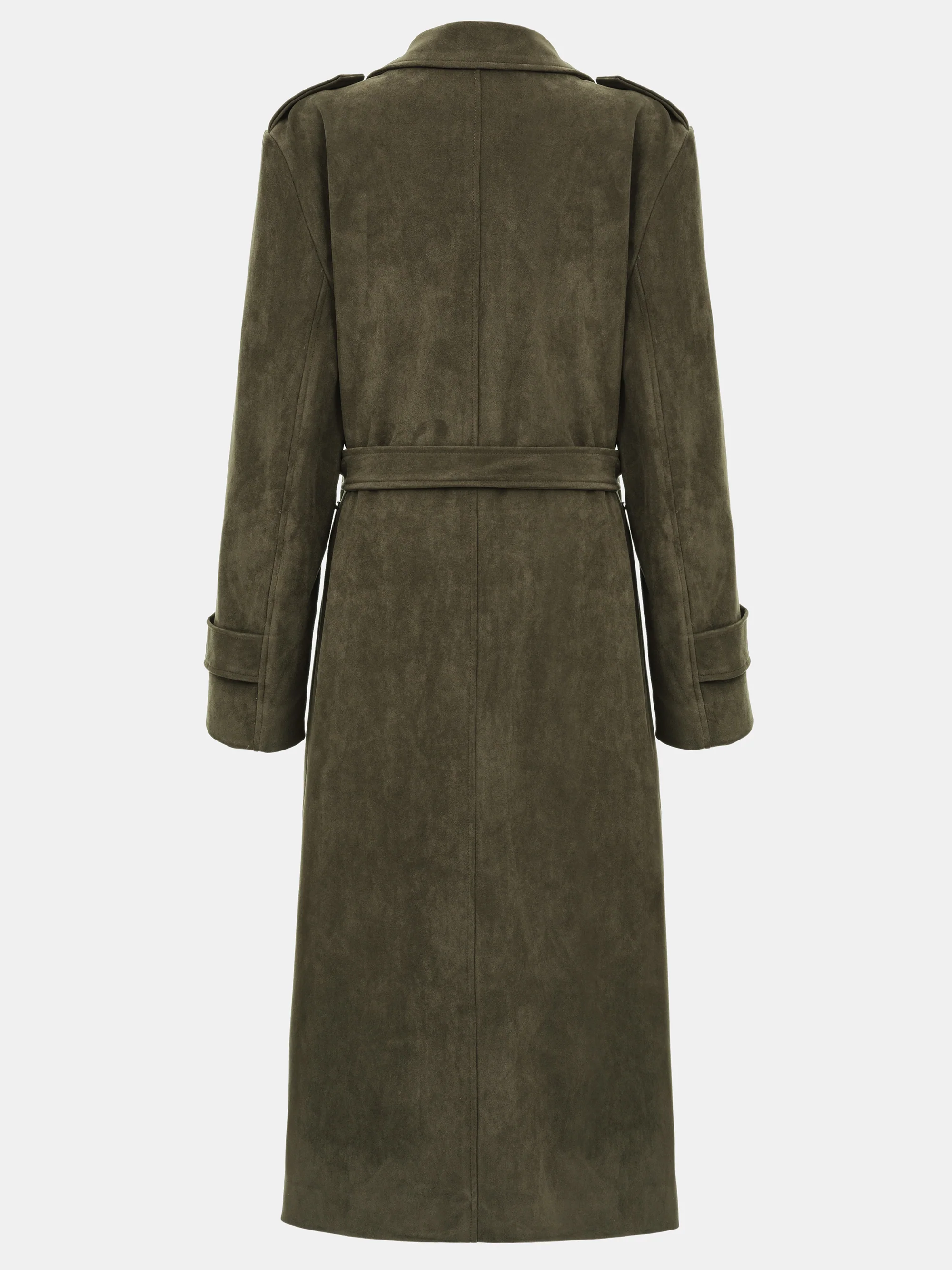 Faux Suede Long Trench, Brown - Image 6