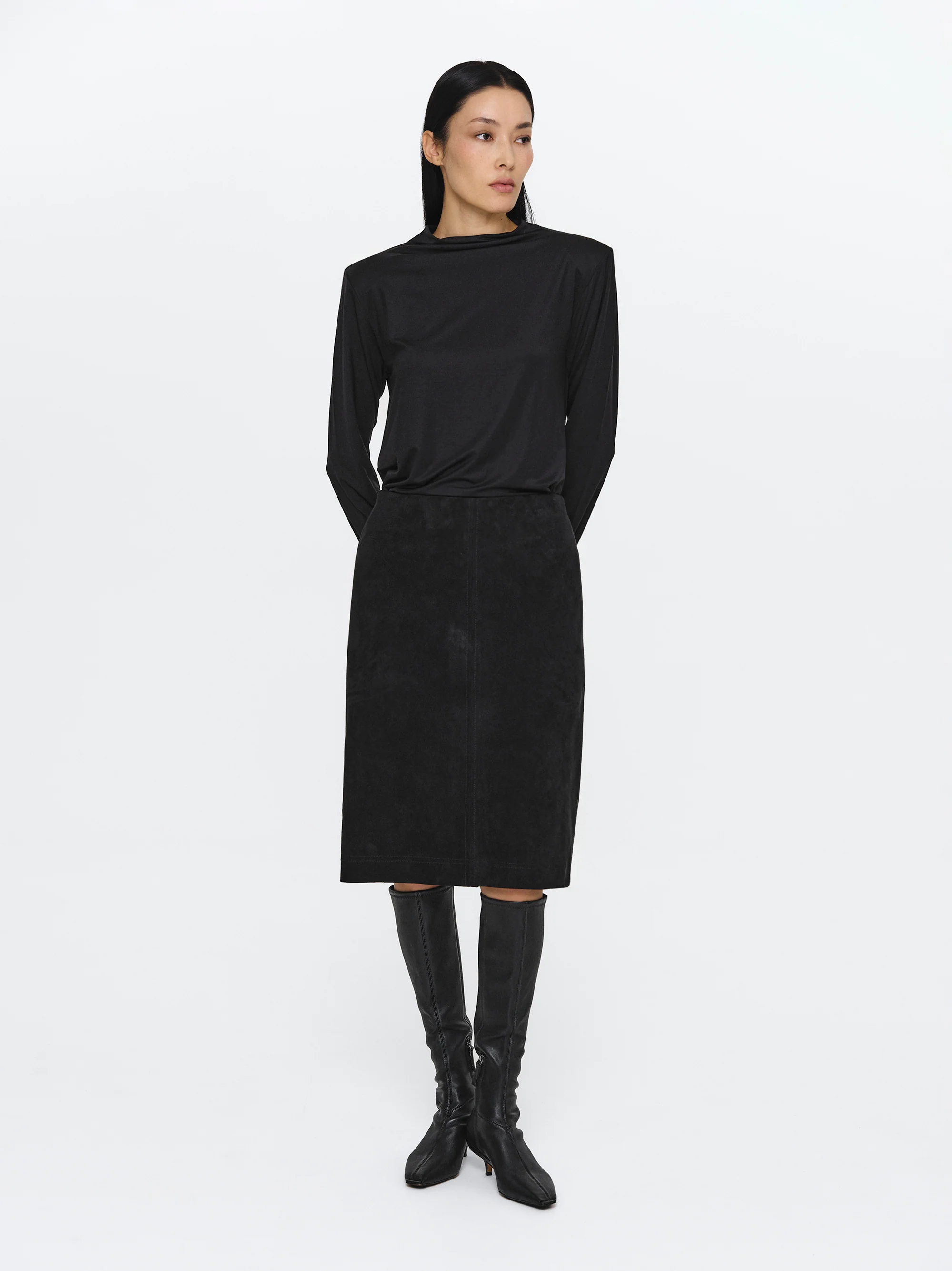 Faux Suede Midi Skirt, Black - Image 2