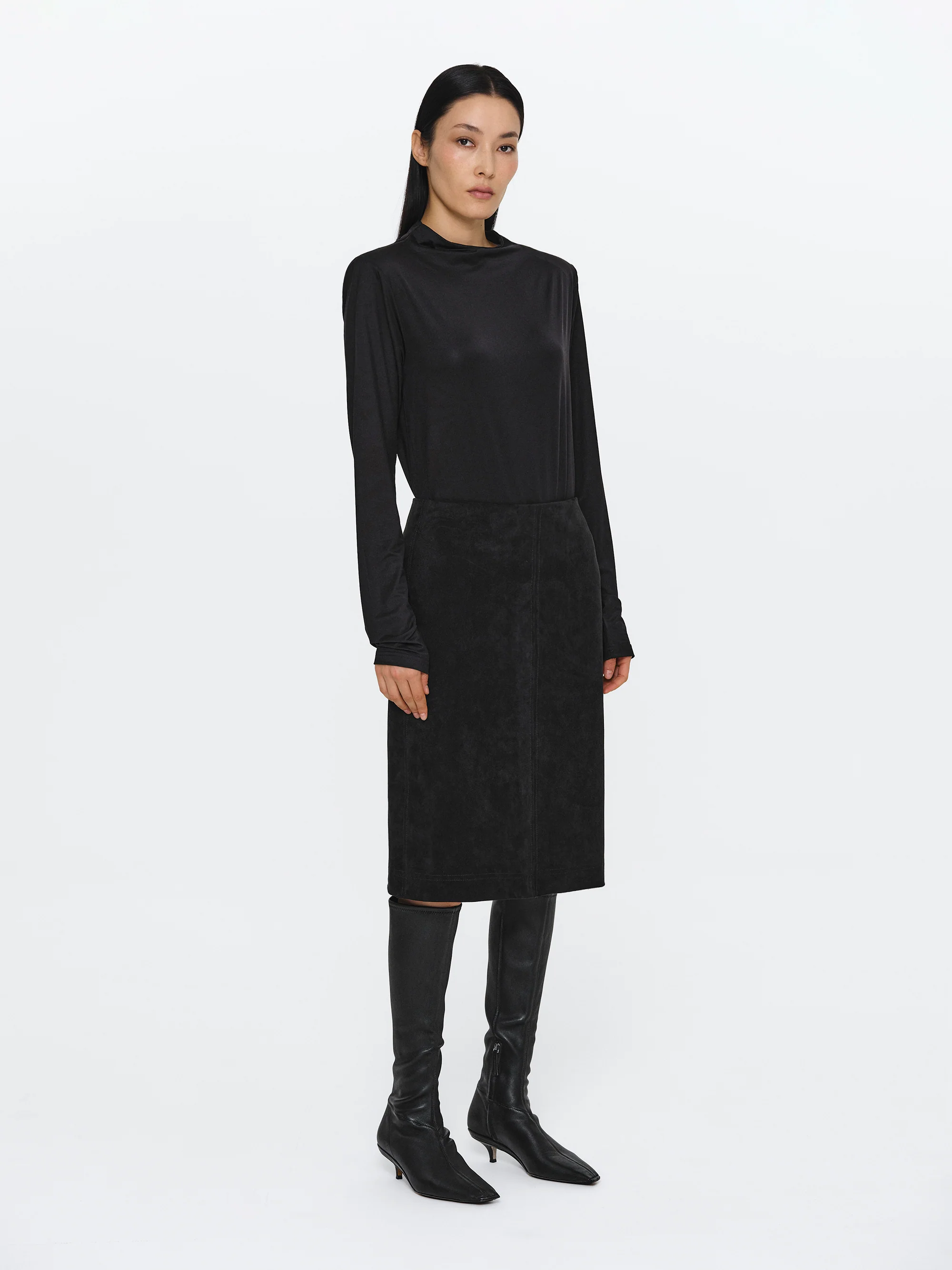 Faux Suede Midi Skirt, Black - Image 3