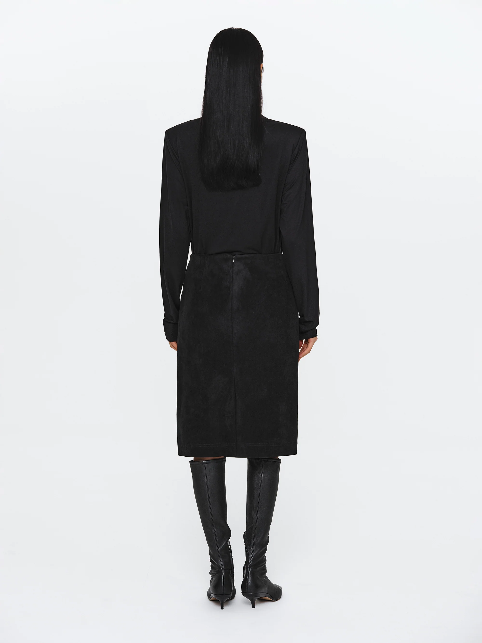 Faux Suede Midi Skirt, Black - Image 4