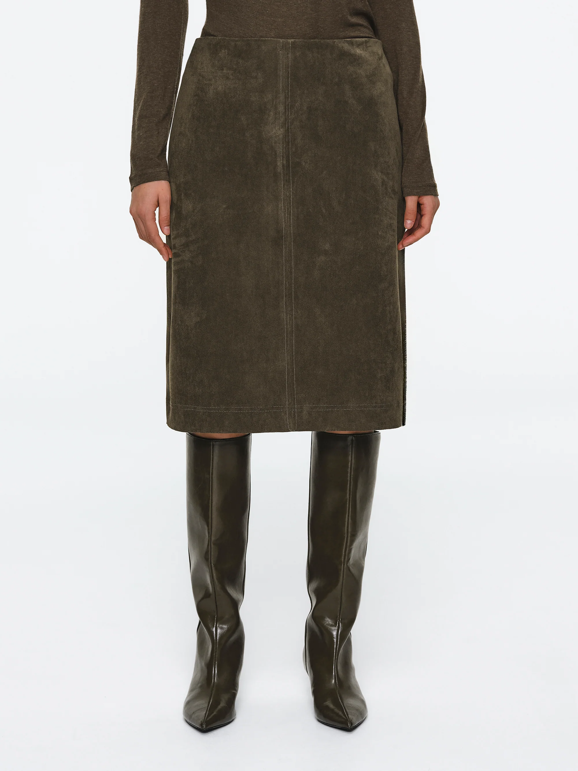 Faux Suede Midi Skirt, Brown