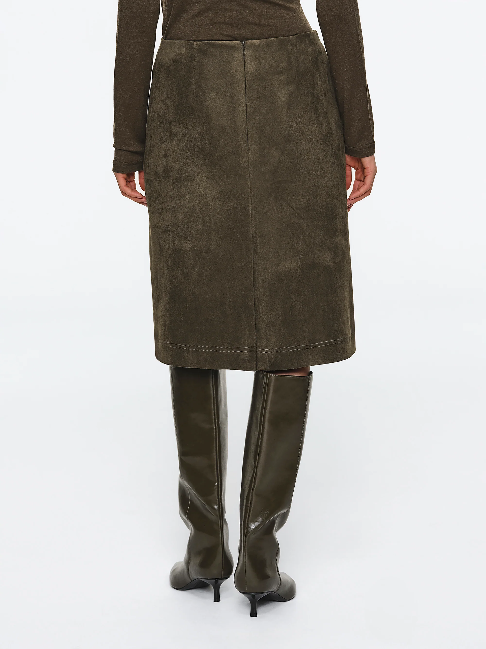 Faux Suede Midi Skirt, Brown - Image 4