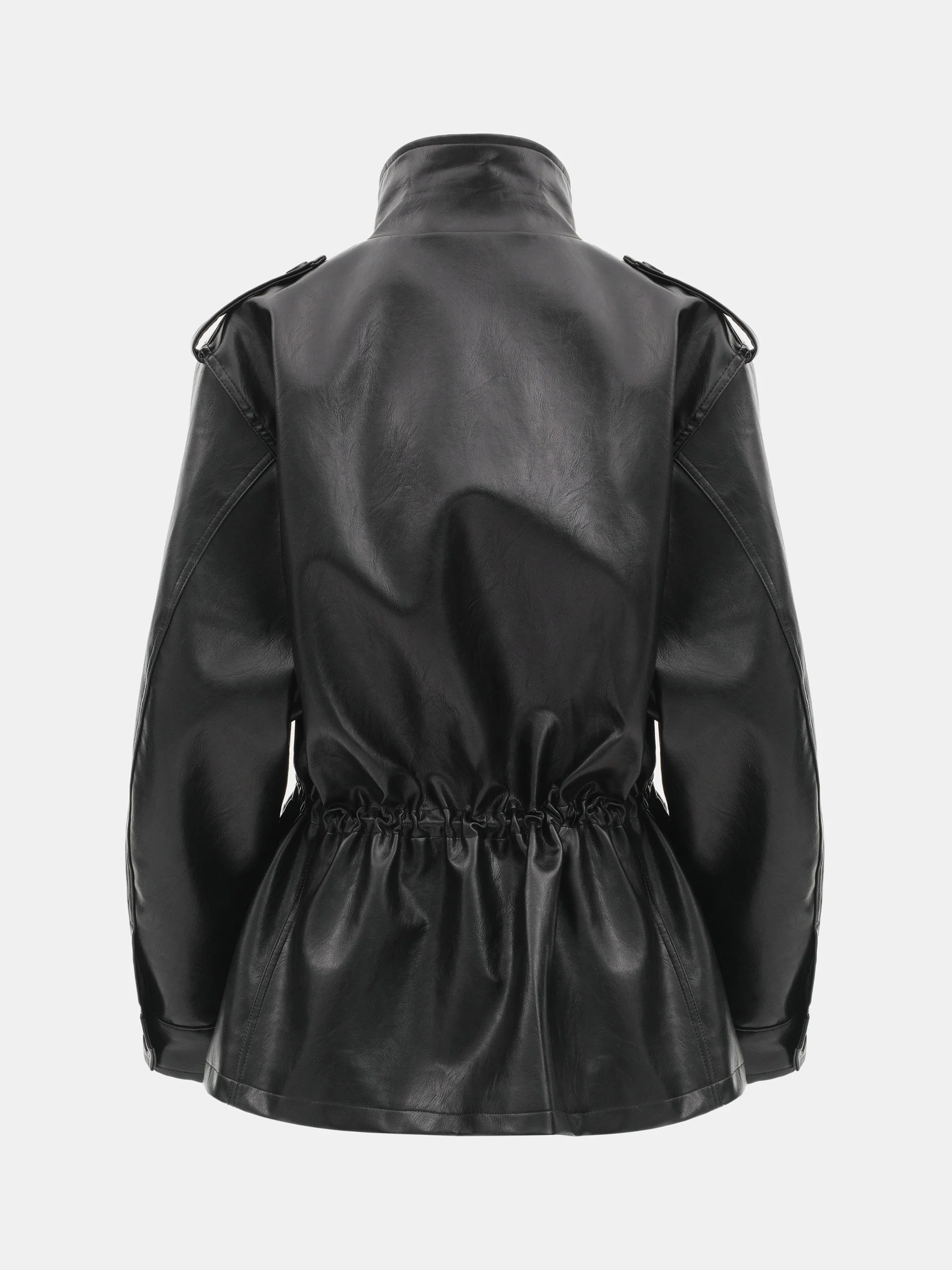Ferro High-Neck Faux-Leather Field Jacket, Black - Image 6